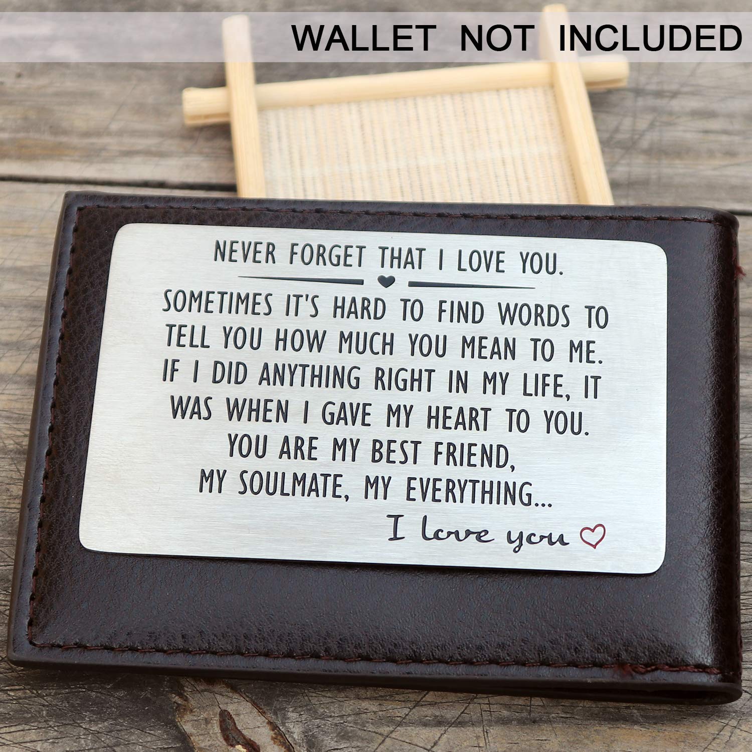 Personalized Engraved Wallet Insert Card for Men & Women - 'Never Forget I Love You' Anniversary, Birthday, Wedding, Deployment Gift for Boyfriend, Husband & Couples | Romantic Keepsake for Everyday Carry & Special Occasions