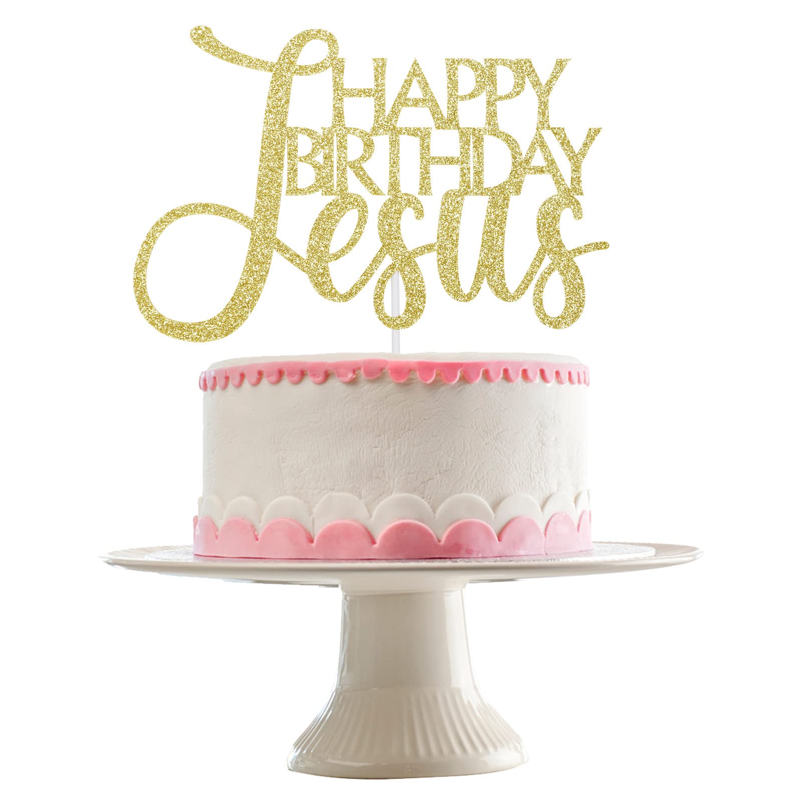 Gold Glitter Happy Birthday Jesus Cake Topper - Nativity Scene Christmas Cake Decorations | Jesus is Reason for the Season | Perfect for Christmas Birthday Parties, Church Celebrations & Holiday Gatherings