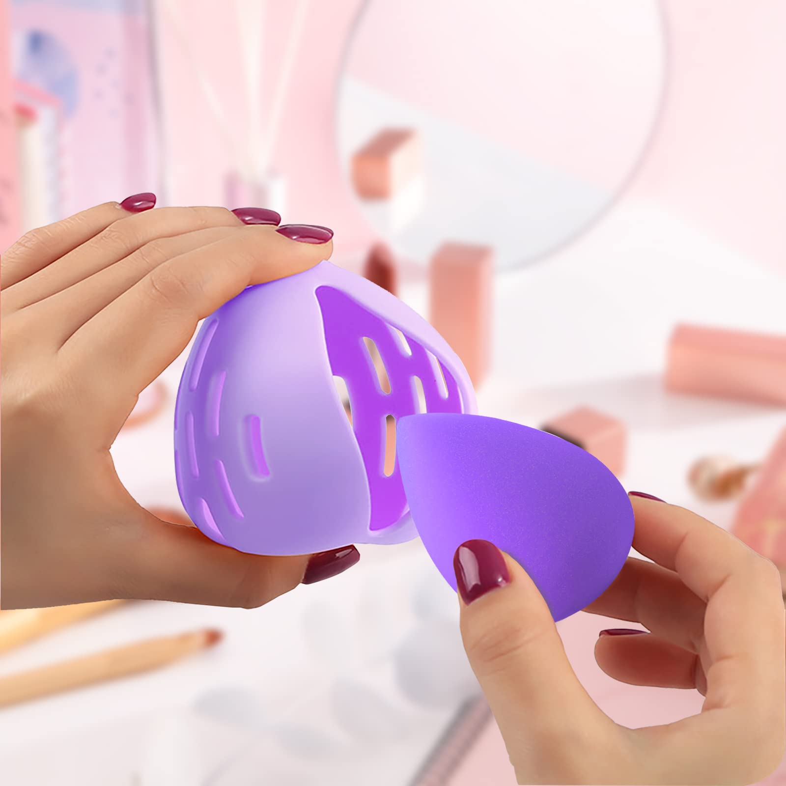 Premium Silicone Makeup Sponge Holder with Beauty Blender - Double-Sided Breathable Travel Case for Makeup Sponges, Shatterproof Cosmetic Organizer (Purple) | Perfect for On-the-Go Touchups, Travel Essentials & Daily Makeup Routine