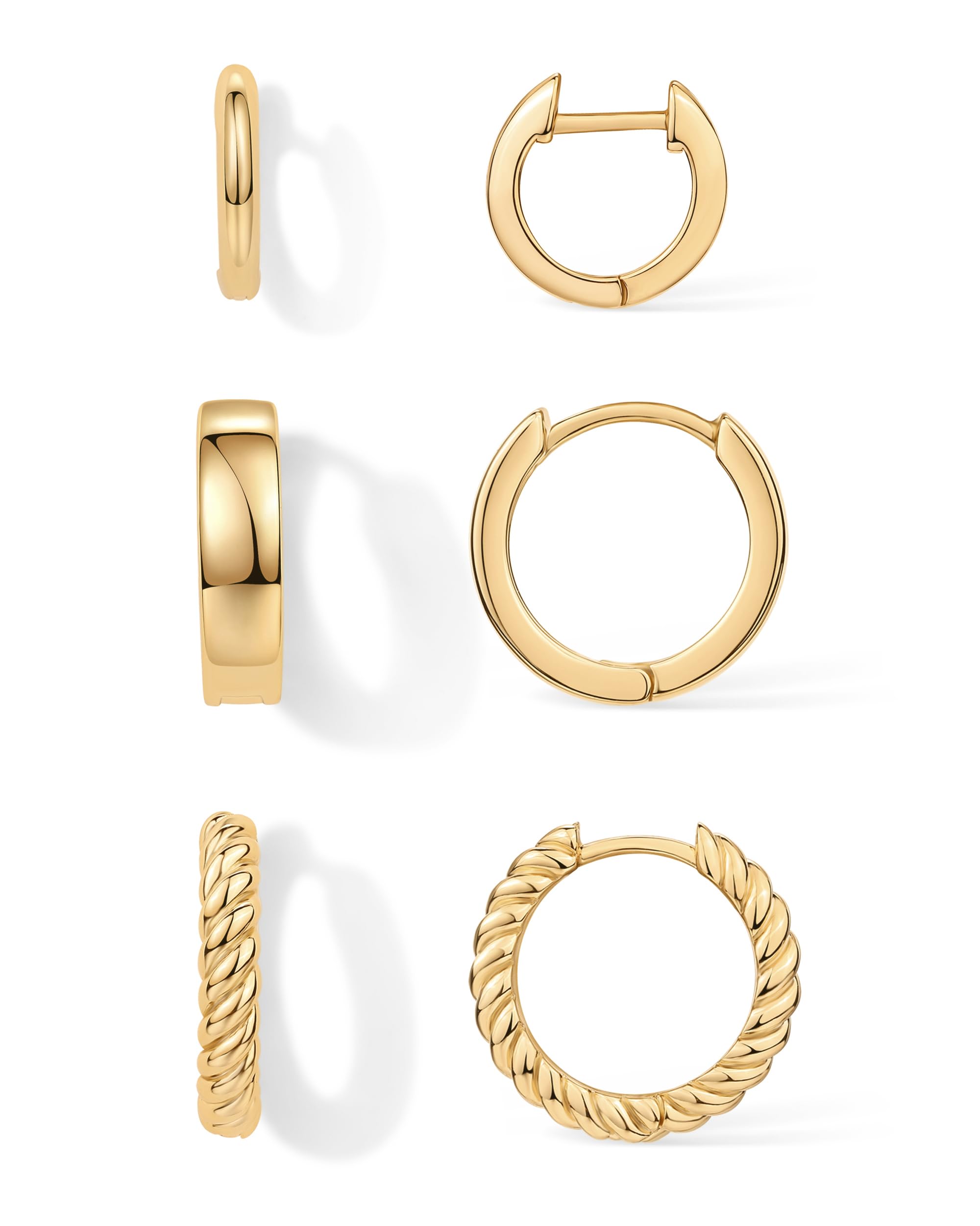 PAVOI 14K-18K Gold Plated Sterling Silver Small Hoop Earrings for Women - 3 Pairs Cubic Zirconia Rope Teardrop Huggie Earrings Set | Elegant Everyday Wear, Party Jewelry & Gift for Her