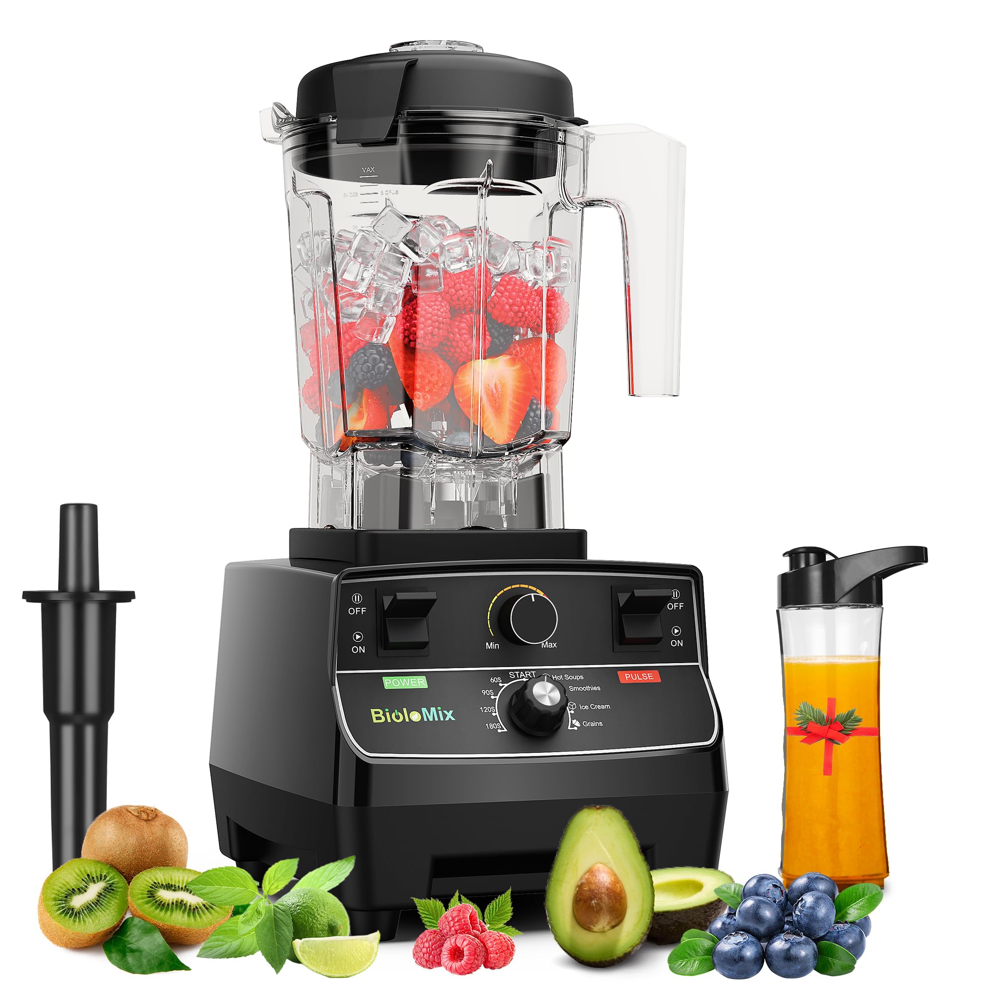 Biolomix 2200W High-Power Commercial Blender - 68oz Pitcher, Smart Presets for Smoothies, Ice Crushing, Soup & Frozen Desserts - Includes Juice Bottle - Perfect for Restaurants, Juice Bars & Home Kitchens