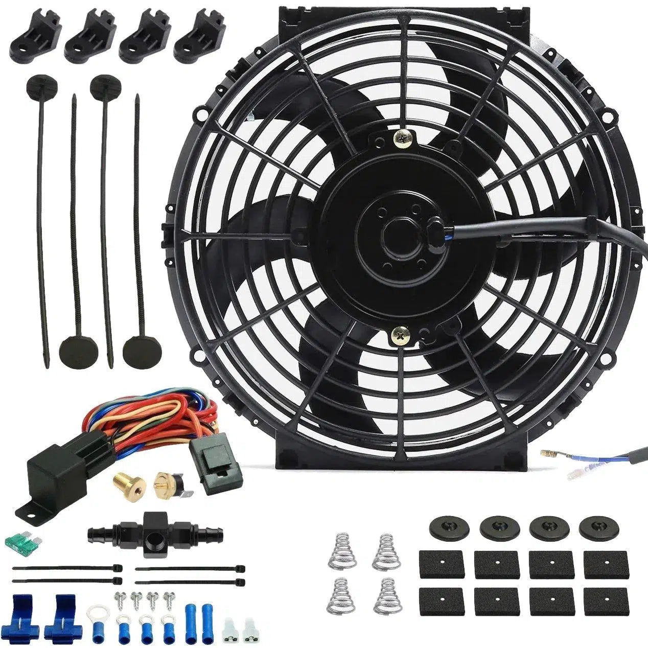 10-11 Inch 130W High Performance Electric Radiator Cooling Fan with Hose Temperature Switch Kit - Perfect for Car Engine Cooling & Overheating Protection