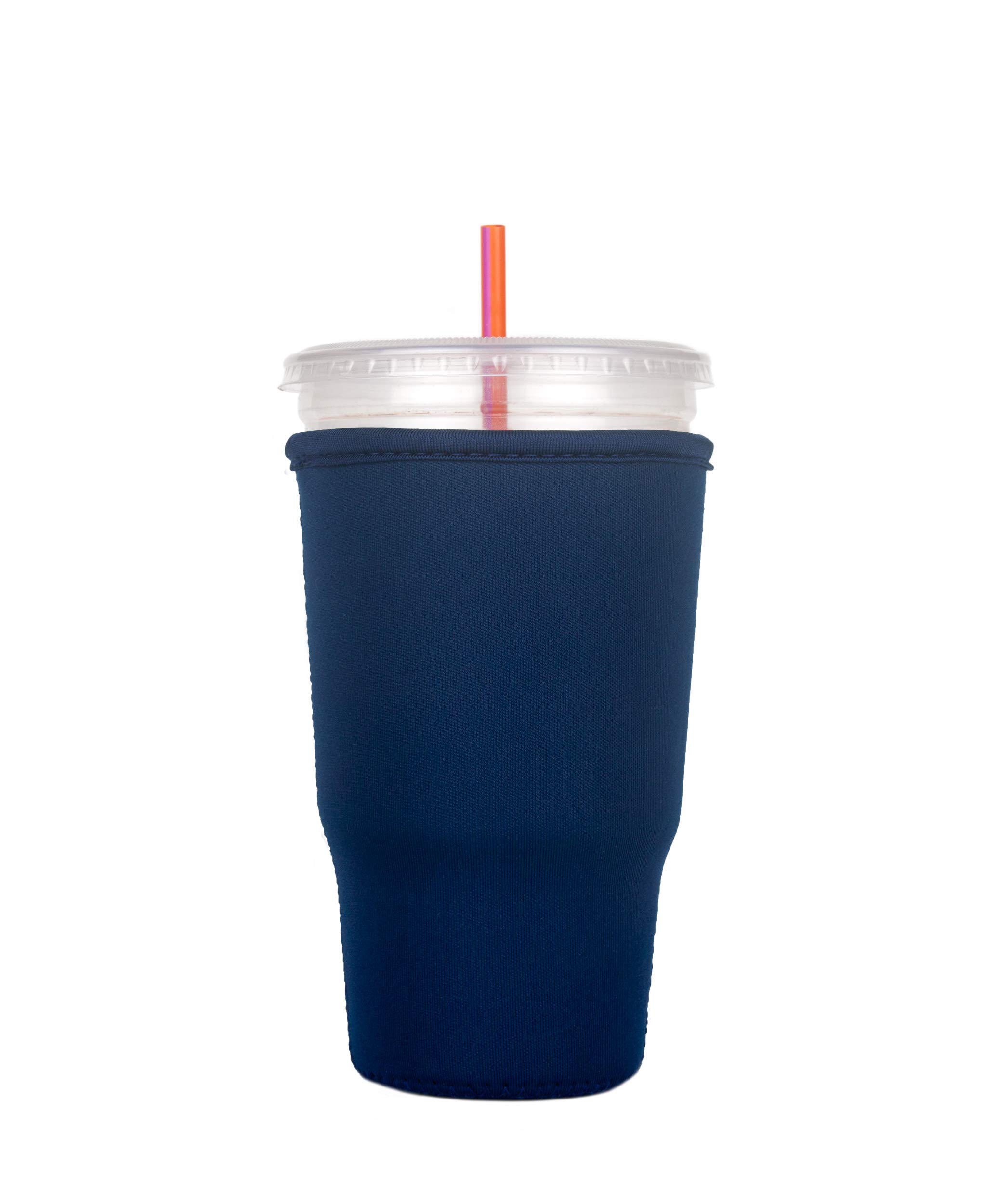 Eco-Friendly Reusable Neoprene Coffee Cup Sleeve for Iced Beverages & Hot Drinks - Navy Blue Large Size - Perfect for Starbucks Cups, Travel Mugs & Office Use