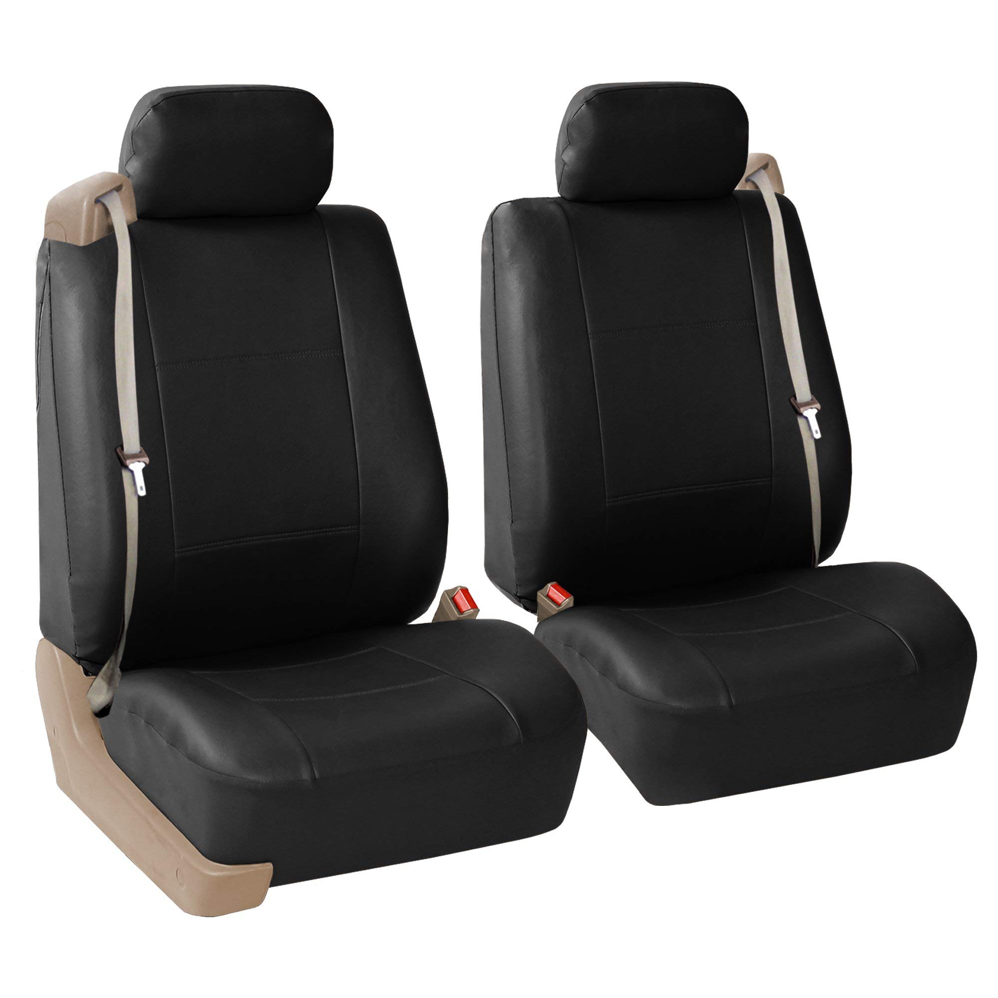 FH Group Universal Low Back Faux Leather Car Seat Covers - Front Set with Removable Headrest | Airbag Compatible for SUV & Van | Black | Perfect for Daily Commute & Road Trips