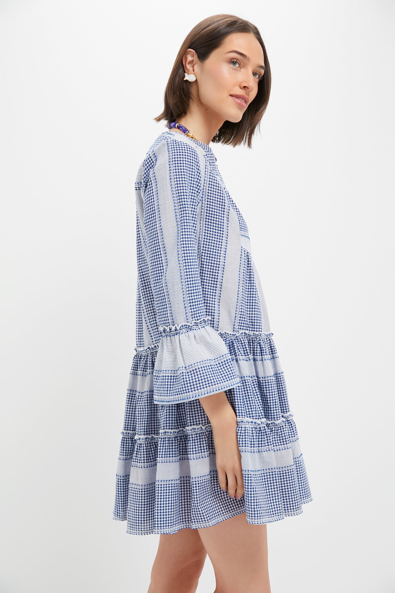 Blue Gingham Lanie Dress - Floral Print Summer Dress for Women | Casual Sundress for Beach, Picnic & Vacation | Lightweight & Comfortable Cotton Dress