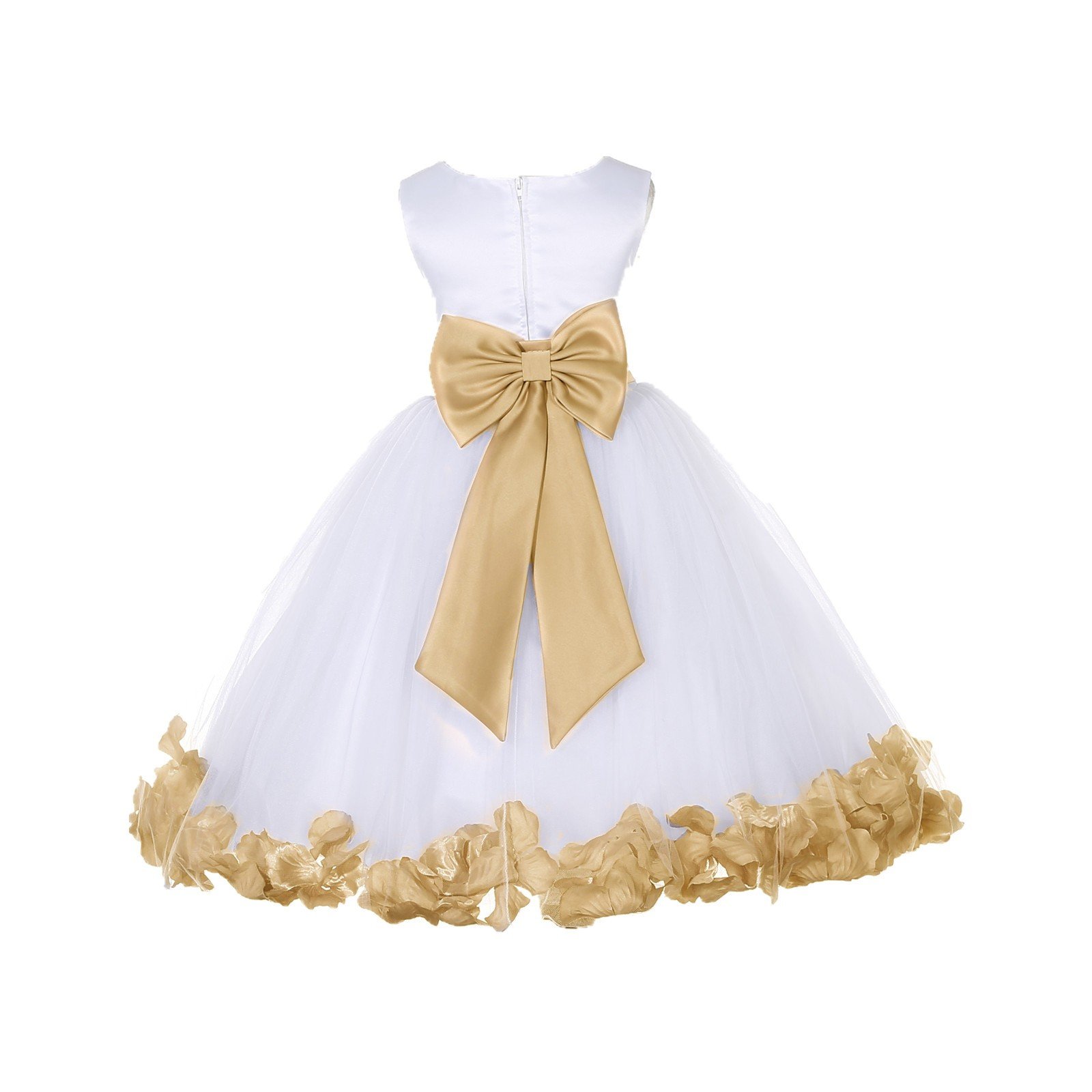 White Tulle Rose Petals Flower Girl Dress - Elegant Christening Gown for Baby Girls (Style 302T, Size 16) | Perfect for Weddings, Baptisms & Special Occasions