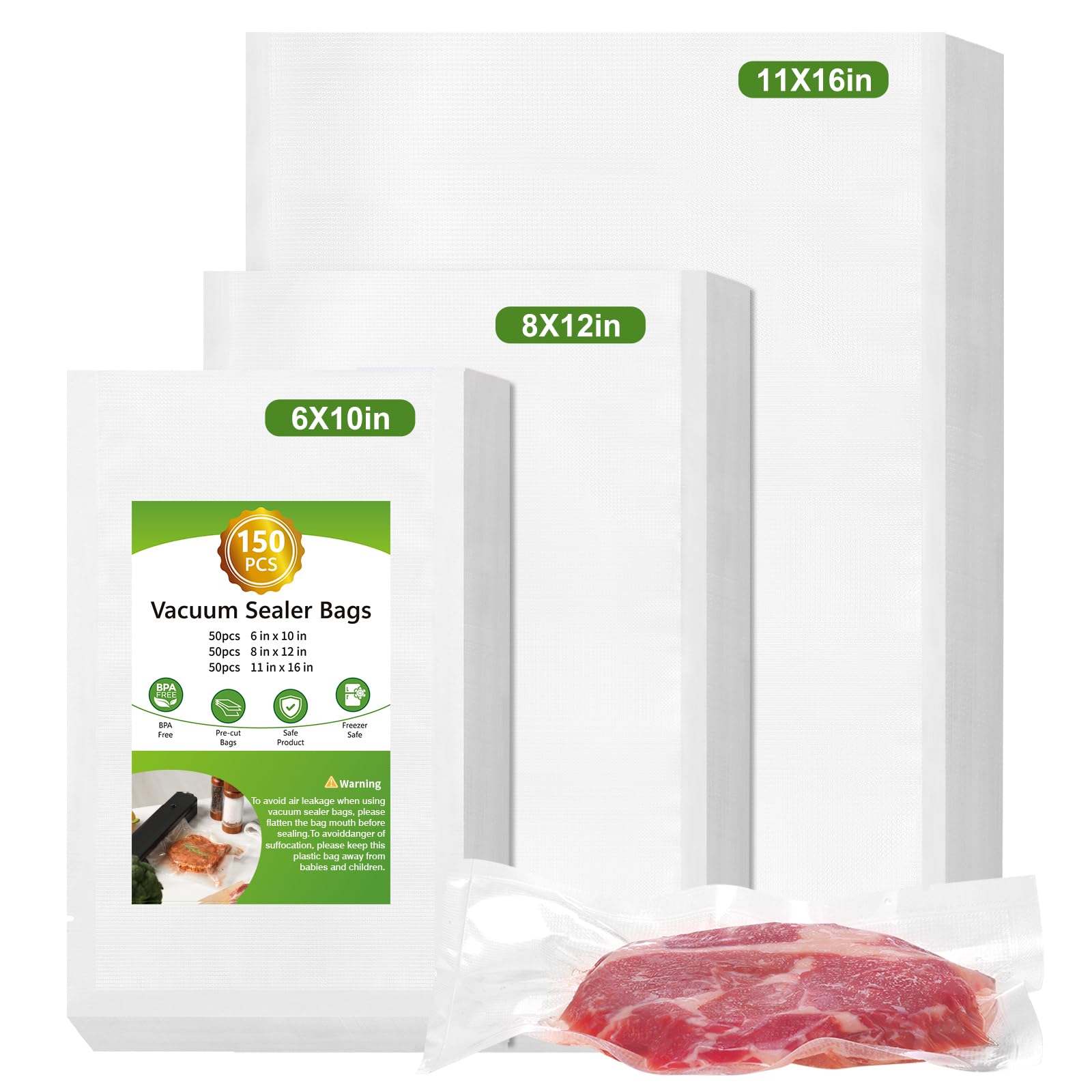 Moretoes 150pcs Vacuum Sealer Bags - BPA Free Gallon (11