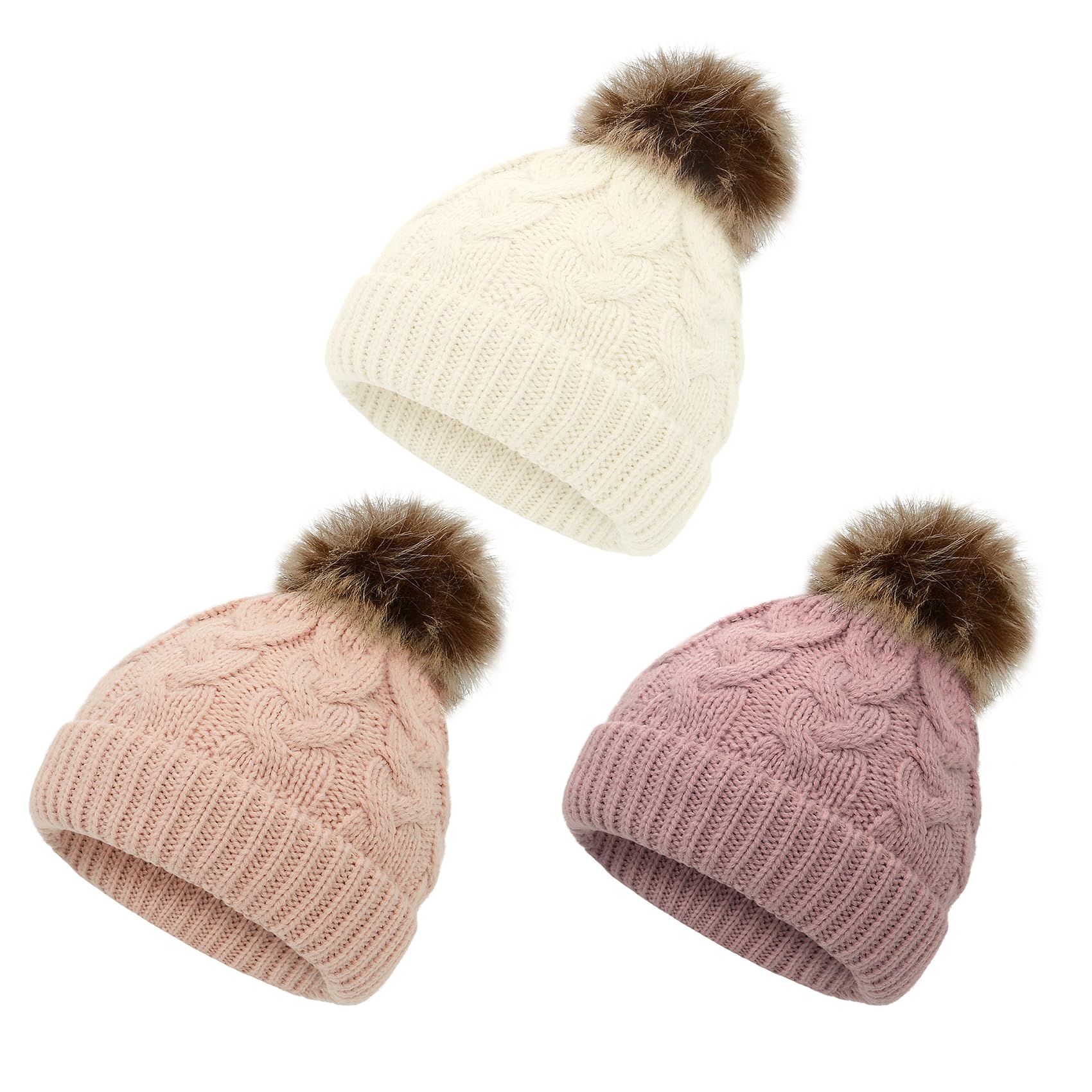 Durio Baby Winter Hat with Pom Poms - Soft Knit Beanie for Newborns & Infants - Warm Winter Hats for Girls & Boys - Perfect for Outdoor Play, Snow Days & Holiday Photos