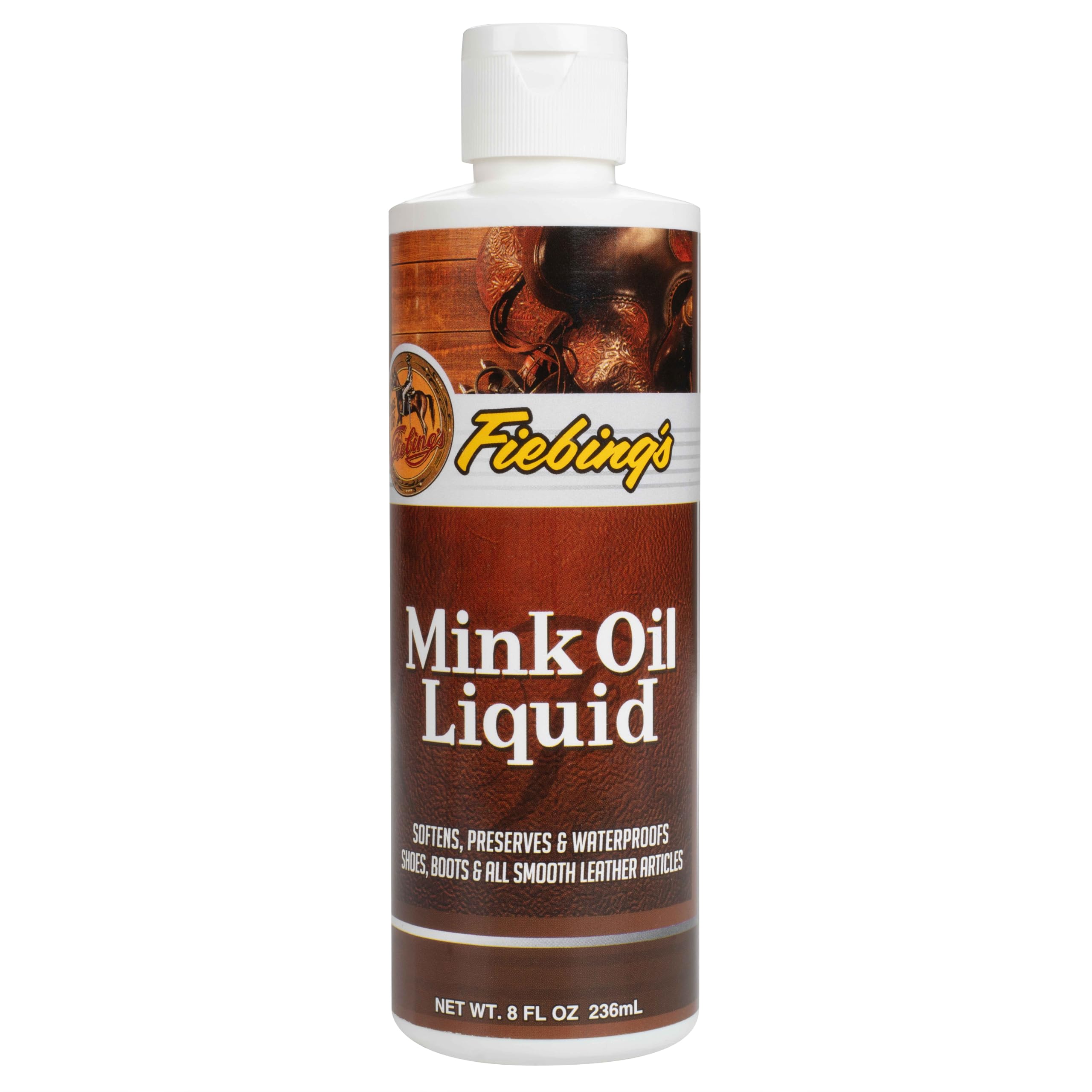 Fiebing's Liquid Mink Oil Leather Conditioner (8 fl oz) - Best Leather Cleaner & Waterproofer for Boots, Shoes, Purses & Furniture - Prevents Salt Stains & Cracks - Restores & Protects Smooth Leather, Vinyl & Leathercraft - Ideal for Winter Boot Care, Handbag Maintenance & Sofa Protection