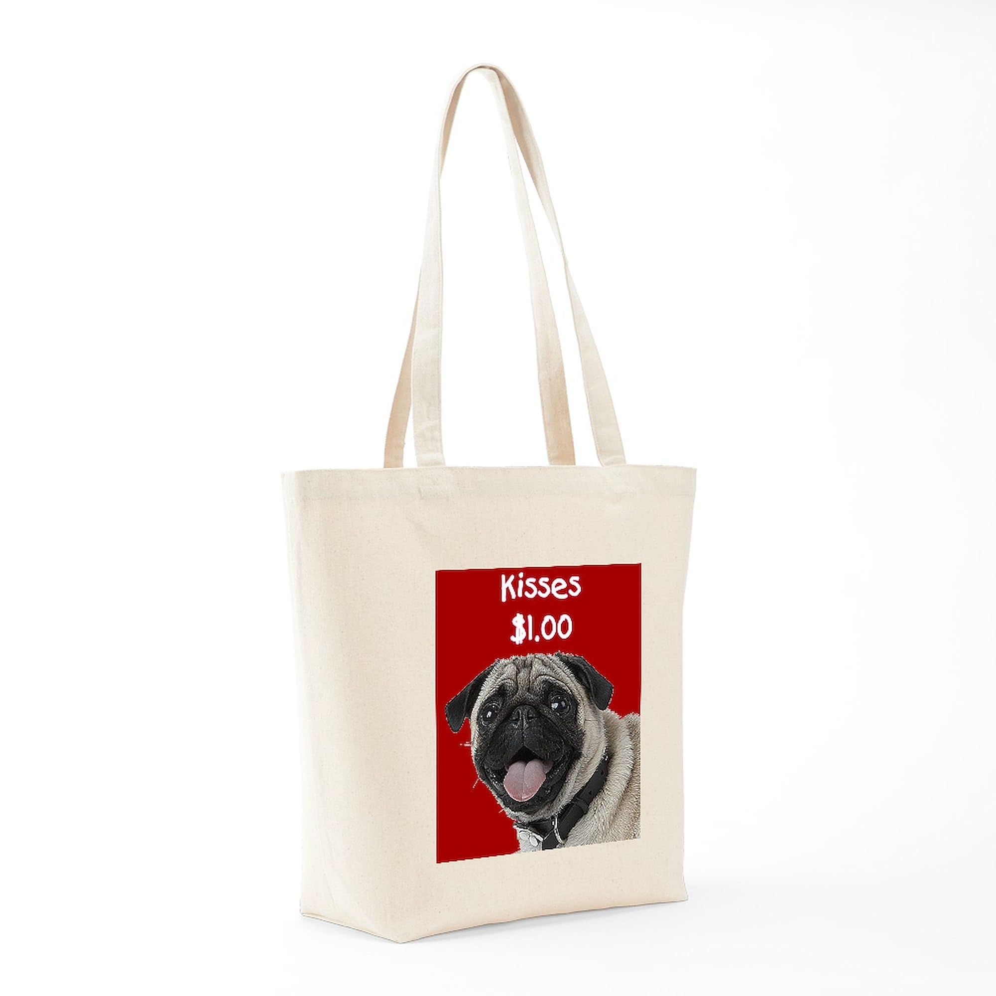 Pug Kisses Tote Bag - Natural Canvas Reusable Shopping Bag for Groceries, Beach & Daily Use | Cute Dog Lover Gift