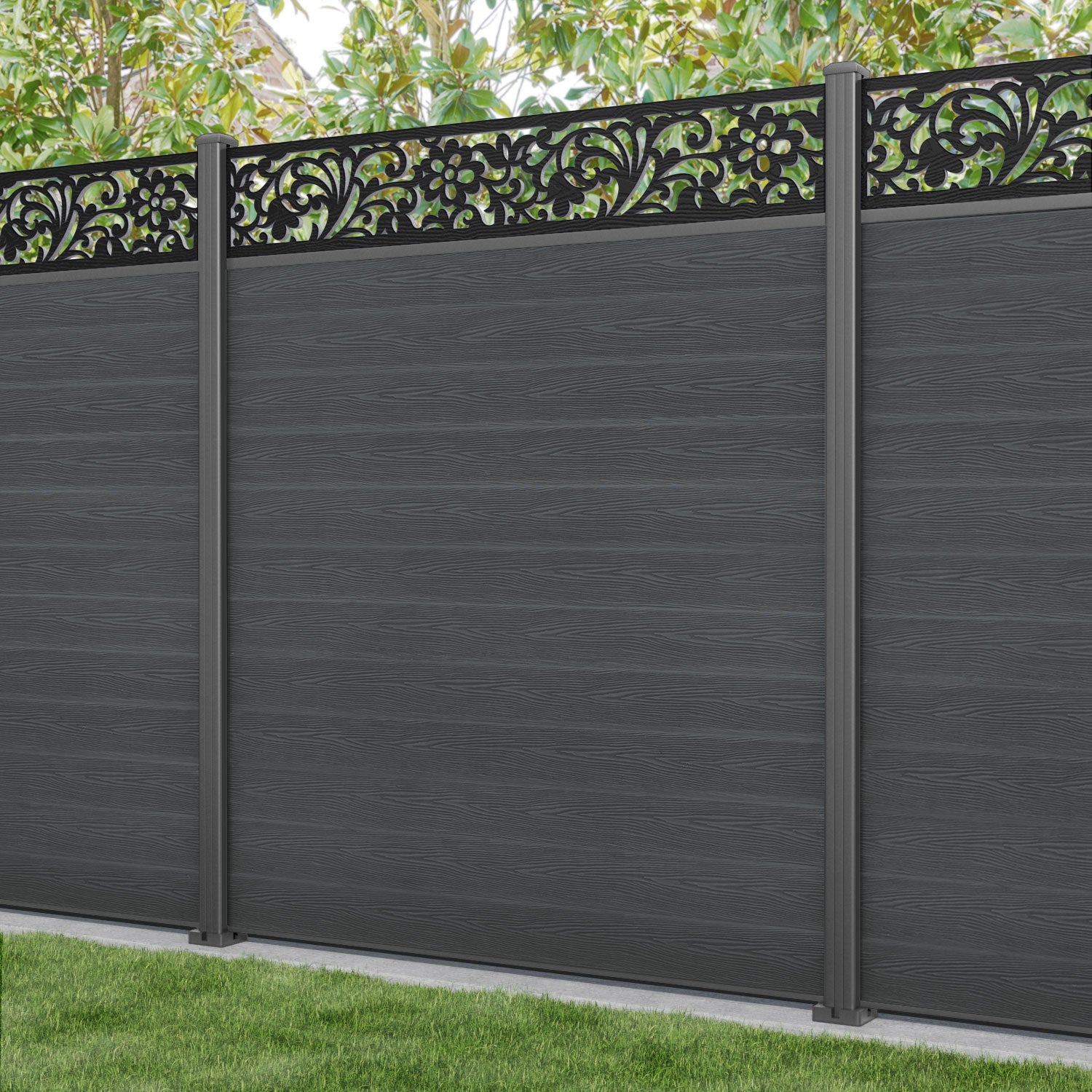 Classic Eden Fence Panel - Dark Grey Aluminum Privacy Fence with Sturdy Posts for Garden, Backyard, and Outdoor Decoration