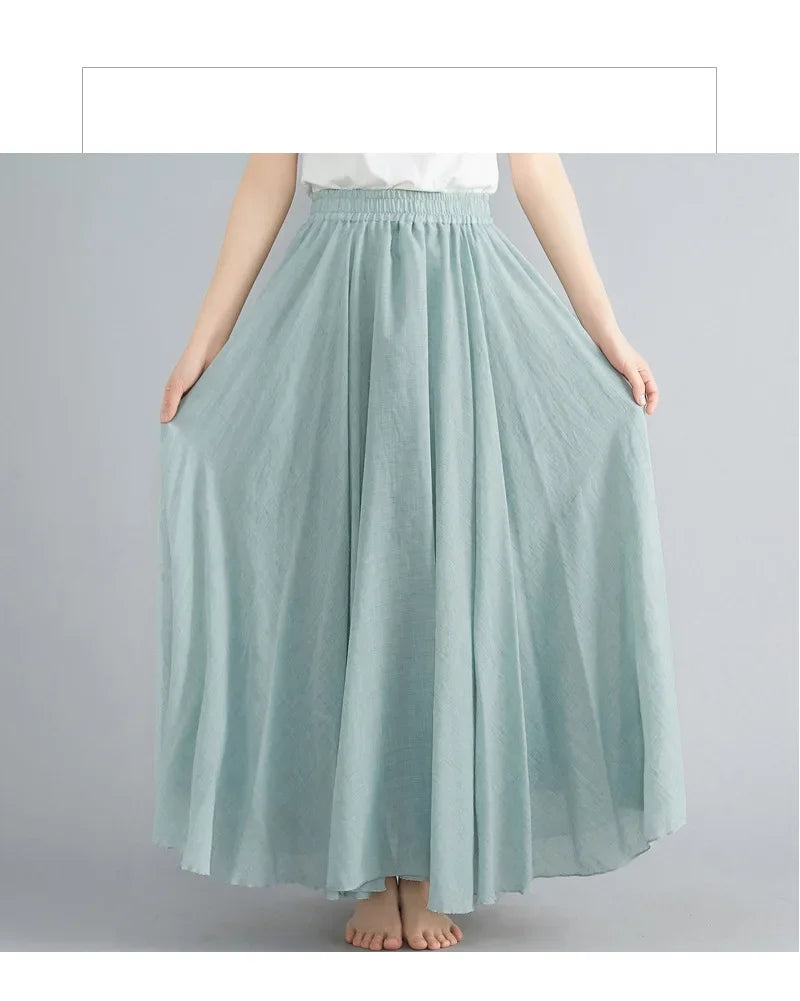 Stylish Women's Cotton Linen Maxi Skirt - Y2K Elegant Boho Long Skirt for Beach, Casual & Harajuku Fashion | Perfect for Summer Outfits, Vacations & Street Style