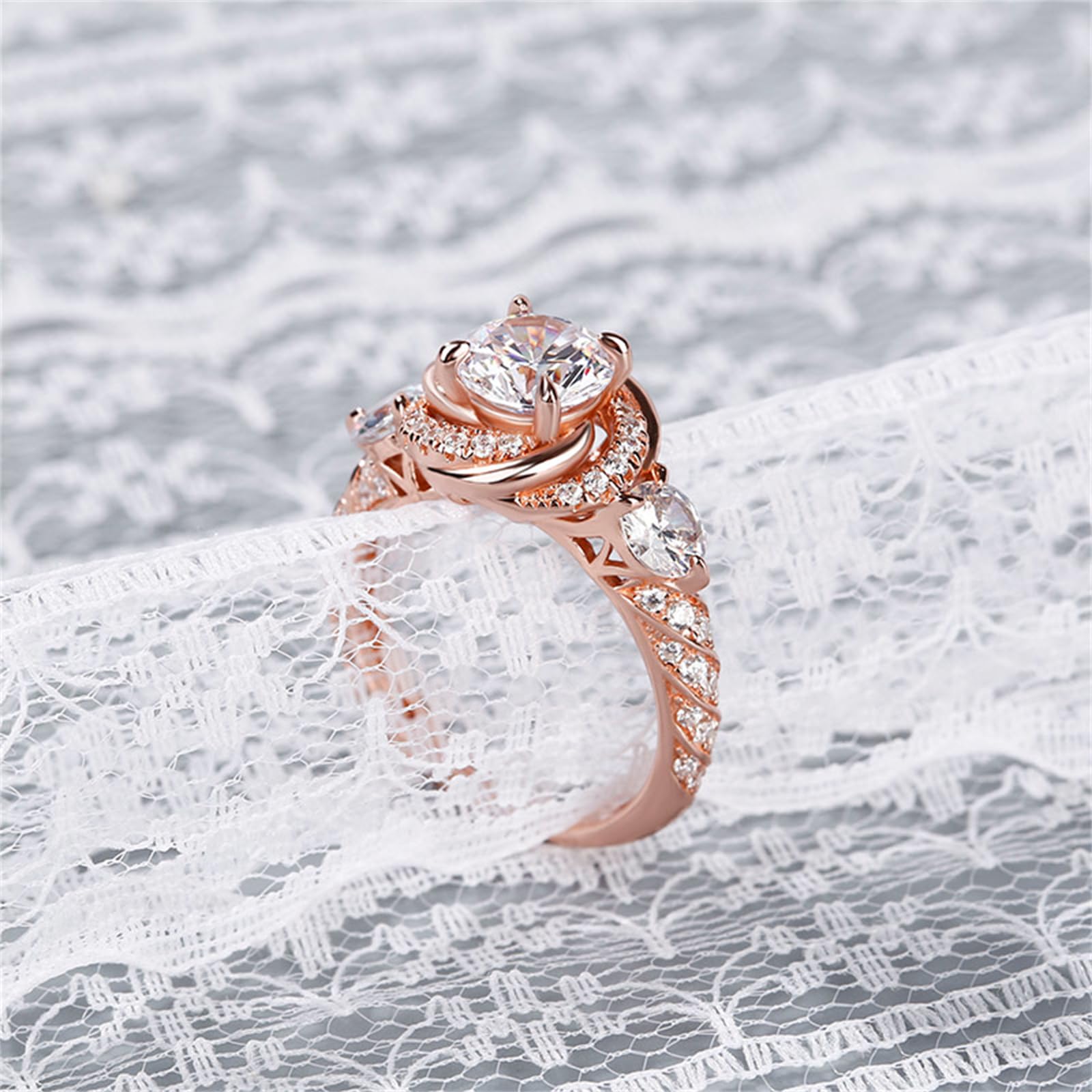 Jeulia 3ct Halo Simulated Diamond Engagement Ring - 925 Sterling Silver Rose Gold Plated Cubic Zirconia Wedding Band for Women - Anniversary, Promise, Proposal Jewelry with Gift Box - Perfect for Romantic Occasions & Special Gifts
