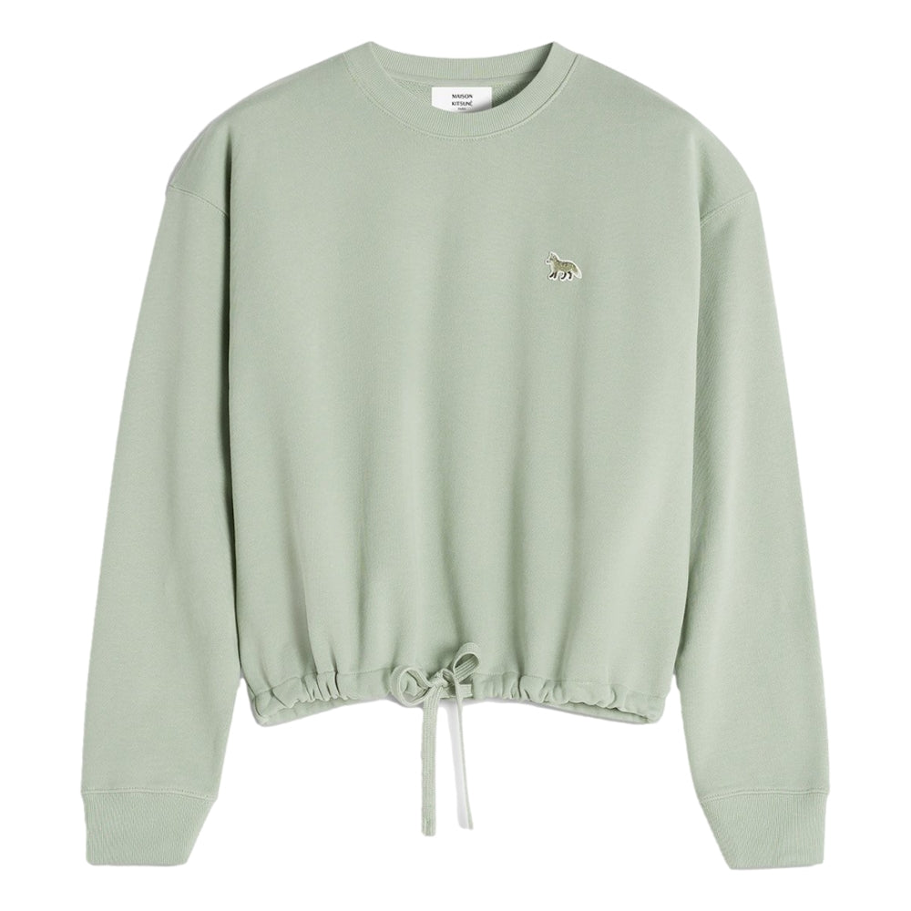 MAISON KITSUNE Women's Baby Fox Patch Drawstring Comfort Sweatshirt - Green Casual Pullover for Streetwear & Everyday Wear