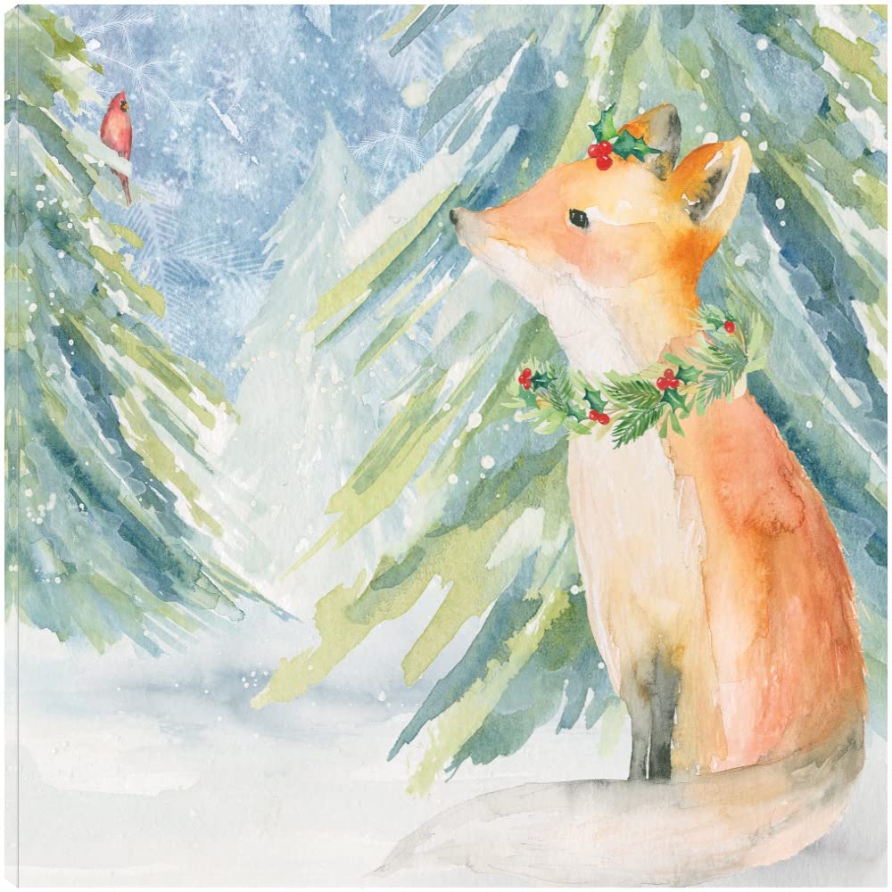 Woodland Fox Canvas Wall Art - Hand Painted by Artist Caroline Simas - 14x14 Inch Ready to Hang Home Decor for Living Room, Bedroom, Office & More - Perfect for Nature Lovers & Rustic Interior Design