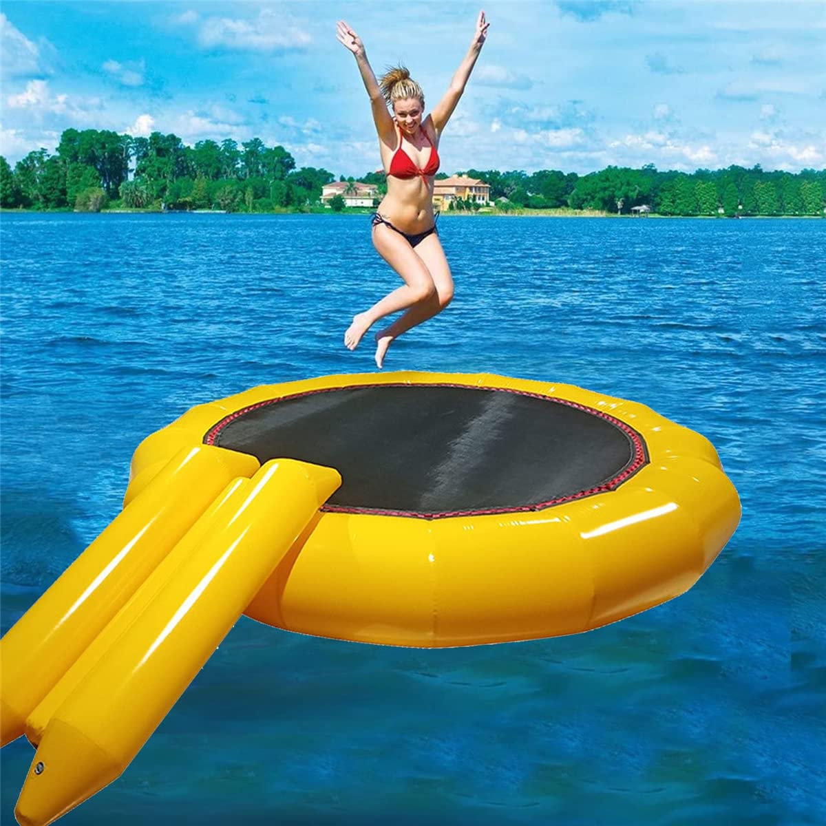 Inflatable Trampoline for Pool - 0.9mm Thick PVC Bounce Platform, Floating Water Trampoline for Kids & Adults - Perfect for Summer Fun, Backyard Swimming Pool Games & Water Activities