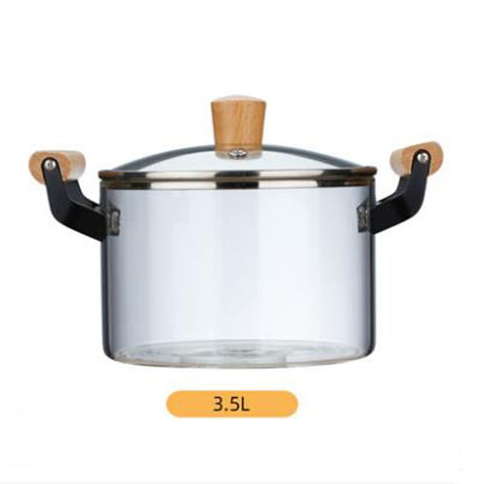 **Heat-Resistant Clear Glass Saucepan with Lid & Wood Handles – 3.5L Nonstick Stewpot for Cooking, Steaming & Milk Heating – Perfect for Home, Kitchen & Restaurant Use**