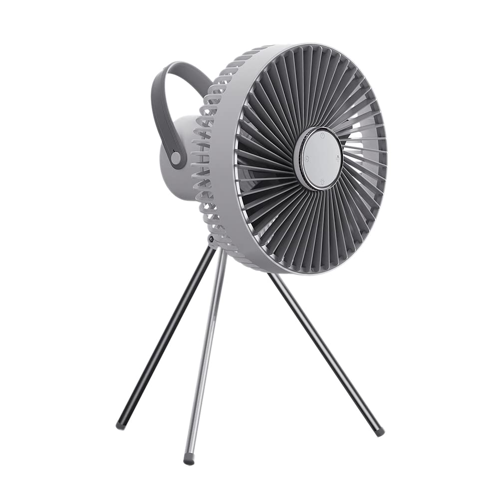 Acrosser Portable Rechargeable Fan with LED Light & Hook - 4000mAh Battery, 3 Speeds, USB Powered for Camping, Tent, Travel, Home & Office Use - Gray