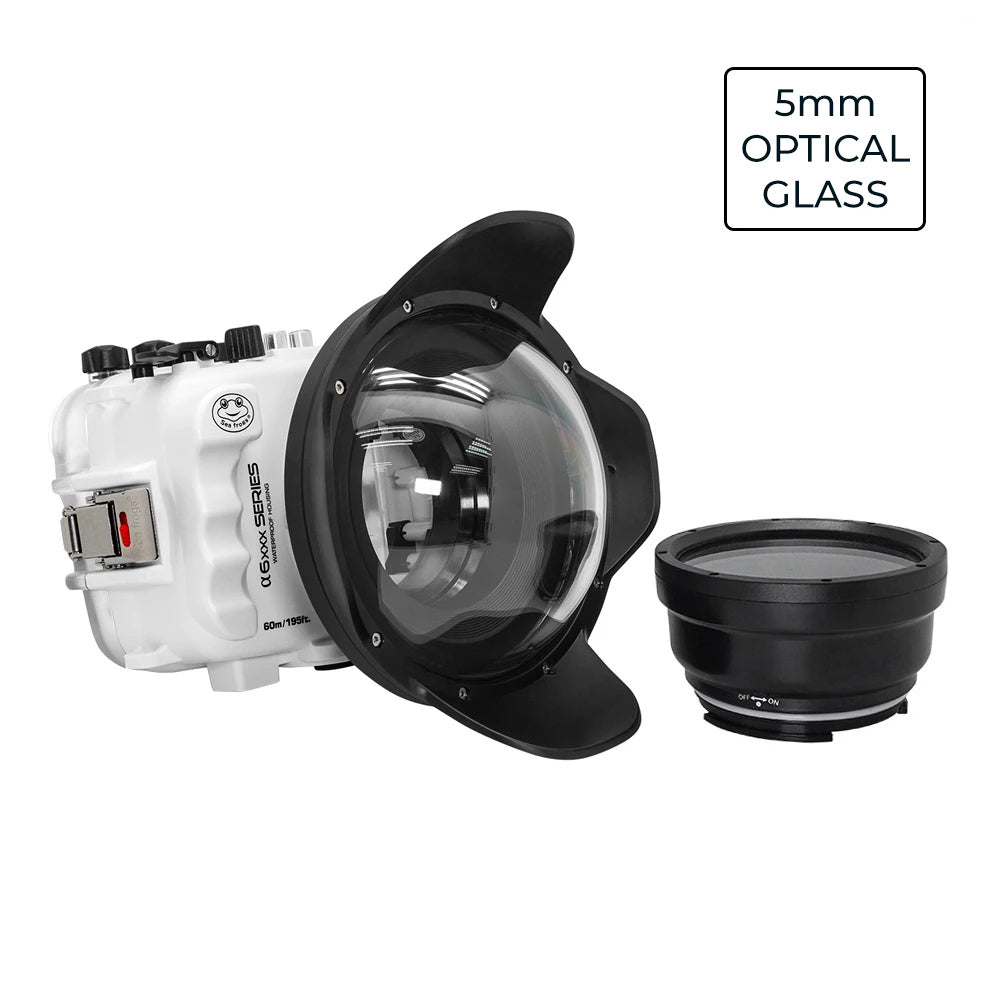 SeaFrogs Underwater Housing for Sony A6xxx Series - Salted Line with 6 Optical Glass Dry Dome Port (White) / GEN 3 - Perfect for Scuba Diving, Snorkeling & Underwater Photography