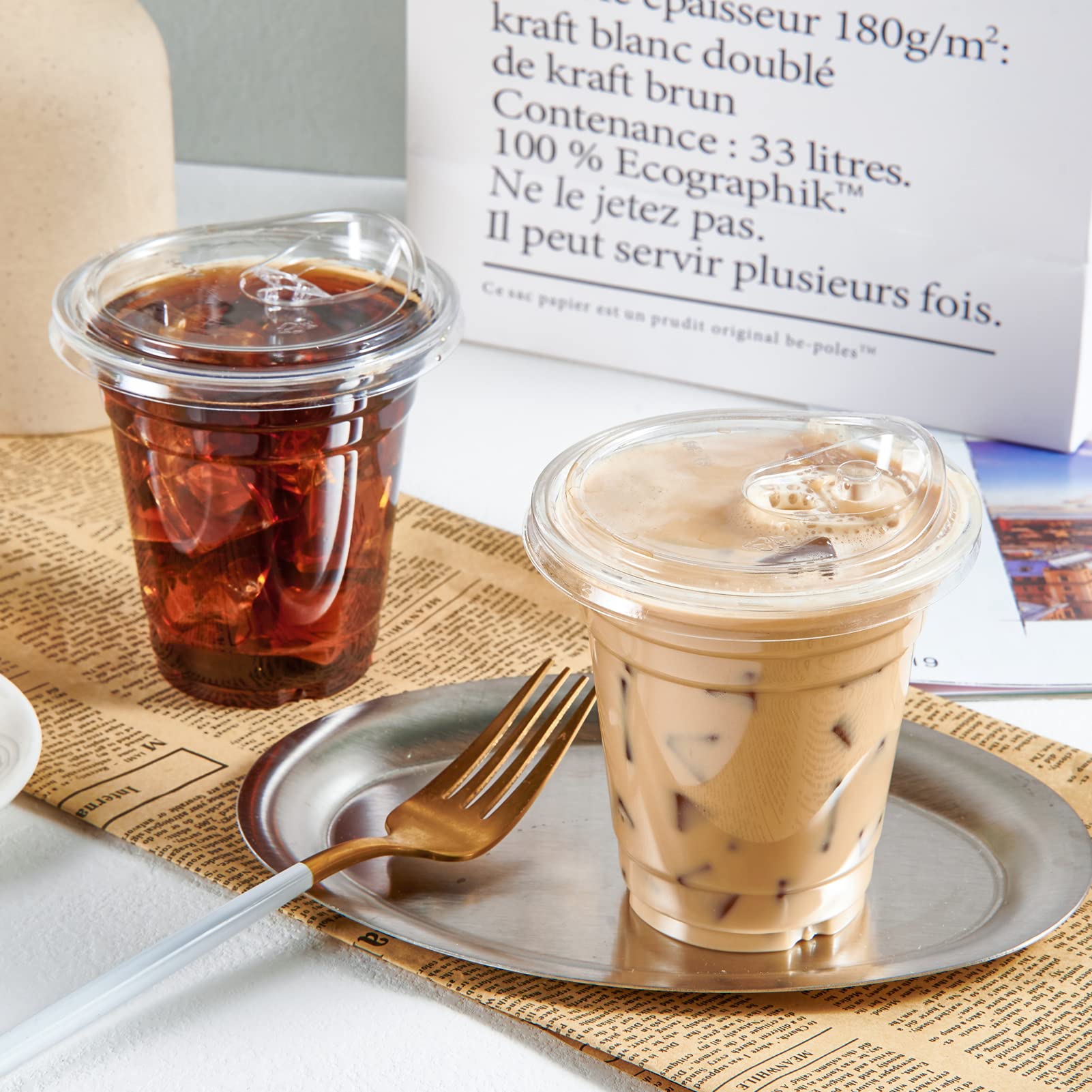 Lilymicky 100-Pack 12 oz Clear Disposable Plastic Cups with Strawless Sip Lids - Perfect for Iced Coffee, Smoothies, Slurpees & Cold Drinks - Ideal for Parties, Picnics, BBQs & Office Use