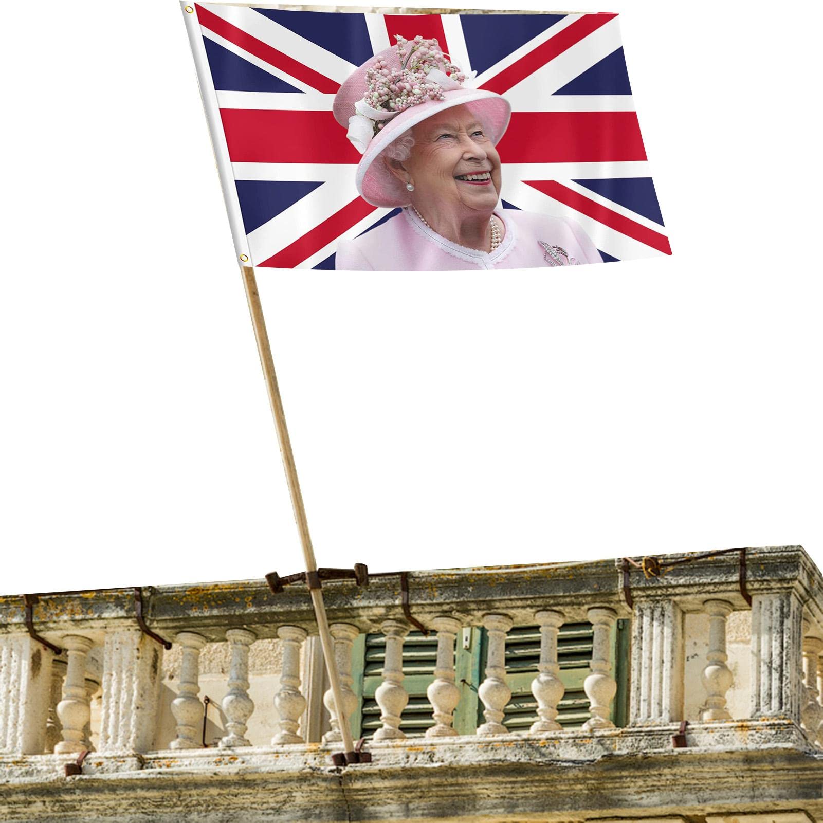 Queen Platinum Jubilee Flag 2022 - Union Jack Flag with Her Majesty The Queen - Royal Party Decorations for Celebrations, Events & British Themed Parties