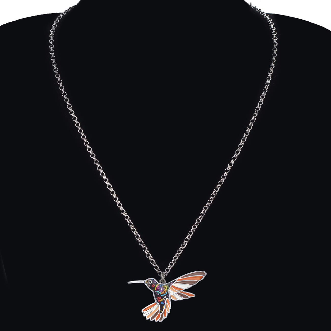BONSNY Enamel Alloy Hummingbird Pendant Necklace for Women - Elegant Bird Charm Jewelry Gift for Birthday, Anniversary & Special Occasions