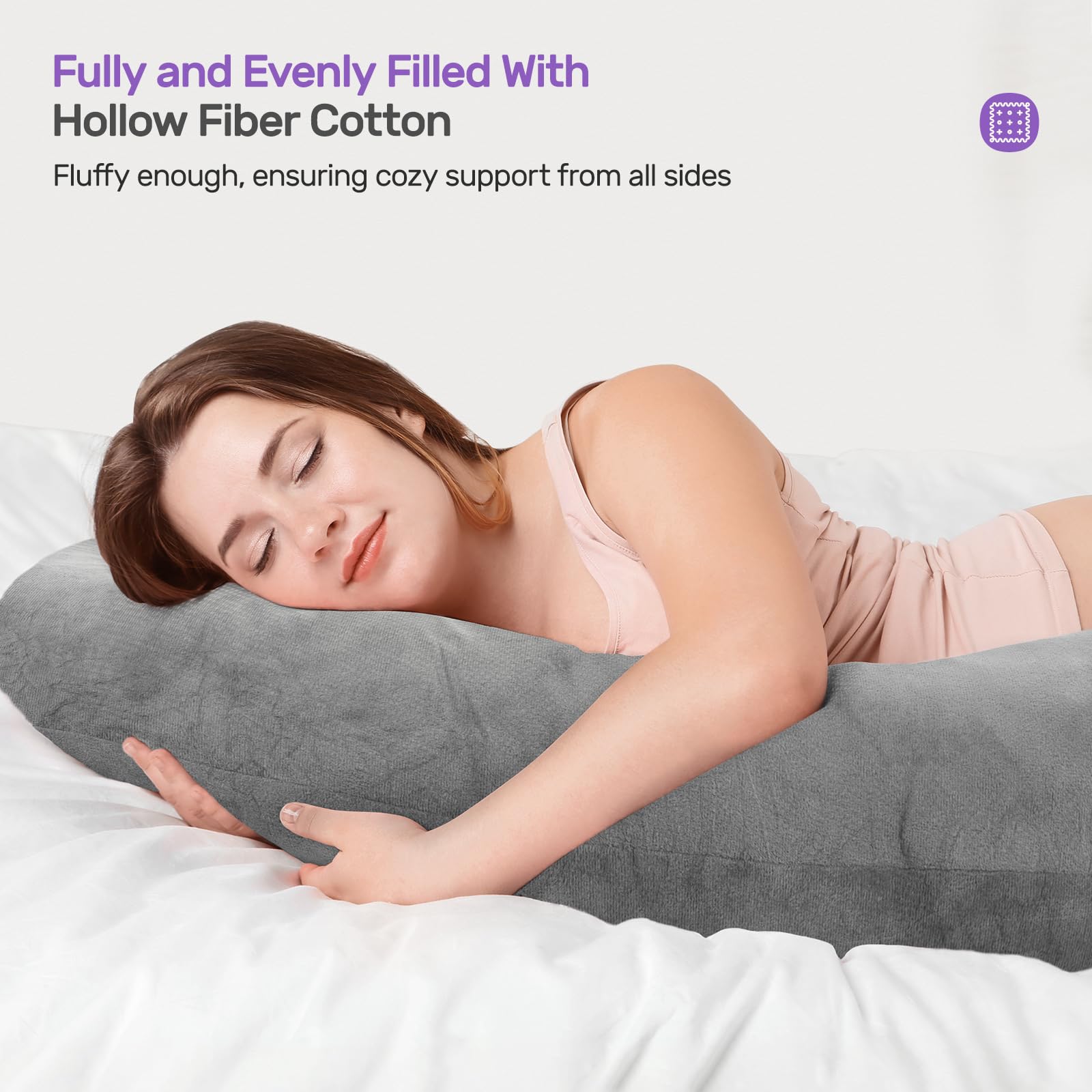 Nuliie U-Shaped Pregnancy Pillow for Sleeping - Full Body Maternity Pillow with Washable Velvet Cover, Supports Back, Hips & Legs for Pregnant Women (Grey) - Perfect for Side Sleeping, Nursing & Comfort During Pregnancy