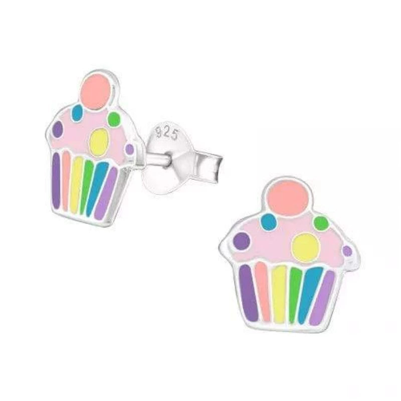 Sterling Silver Cupcake Stud Earrings for Kids - Adorable Birthday Party & Gift for Girls - Perfect for Birthdays, Holidays & Special Occasions