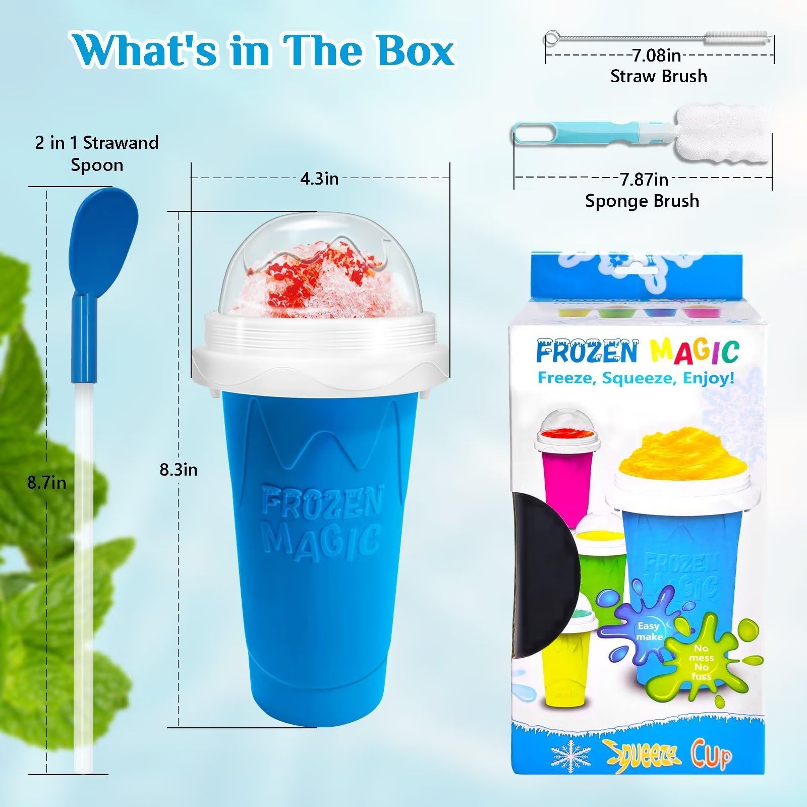 Magic Quick Frozen Smoothie Maker Cup - DIY Slushie Machine for Home, Large Blue & Green Slush Cup - Perfect for Summer Drinks, Kids Parties & Quick Frozen Treats