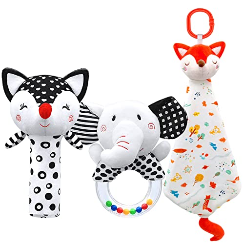 Best Baby Rattles 0-12 Months - High Contrast Black & White Newborn Toys for 0-3-6-9-12 Month Old Boys & Girls - Perfect for Sensory Development, Tummy Time & Early Learning Play