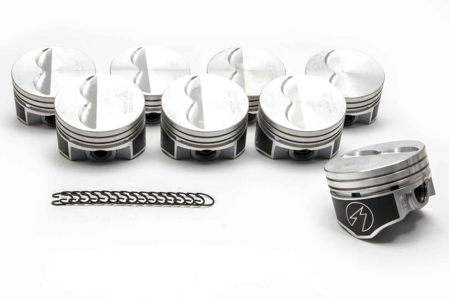 SPEED PRO Hypereutectic Flat Top 2vr Pistons Set with CAST Rings for Chevy 350 9.7:1 STD - High Performance Engine Upgrade for Racing & Street Use