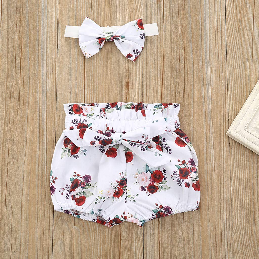 12-18 Months Baby Girl Outfits 3-Piece Set - Floral Romper Jumpsuit with Bowknot Shorts | Soft Cotton Infant Clothes for Newborn, Photo Shoots & Coming Home Outfits (Wine Red)