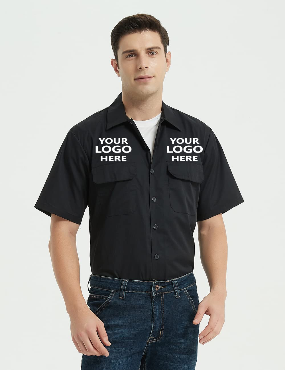 Custom Embroidered Work Shirts with Logo - Personalized Black Uniform Shirts for Professionals | Heat Transfer & Embroidery Options | Ideal for Construction, Hospitality & Corporate Teams