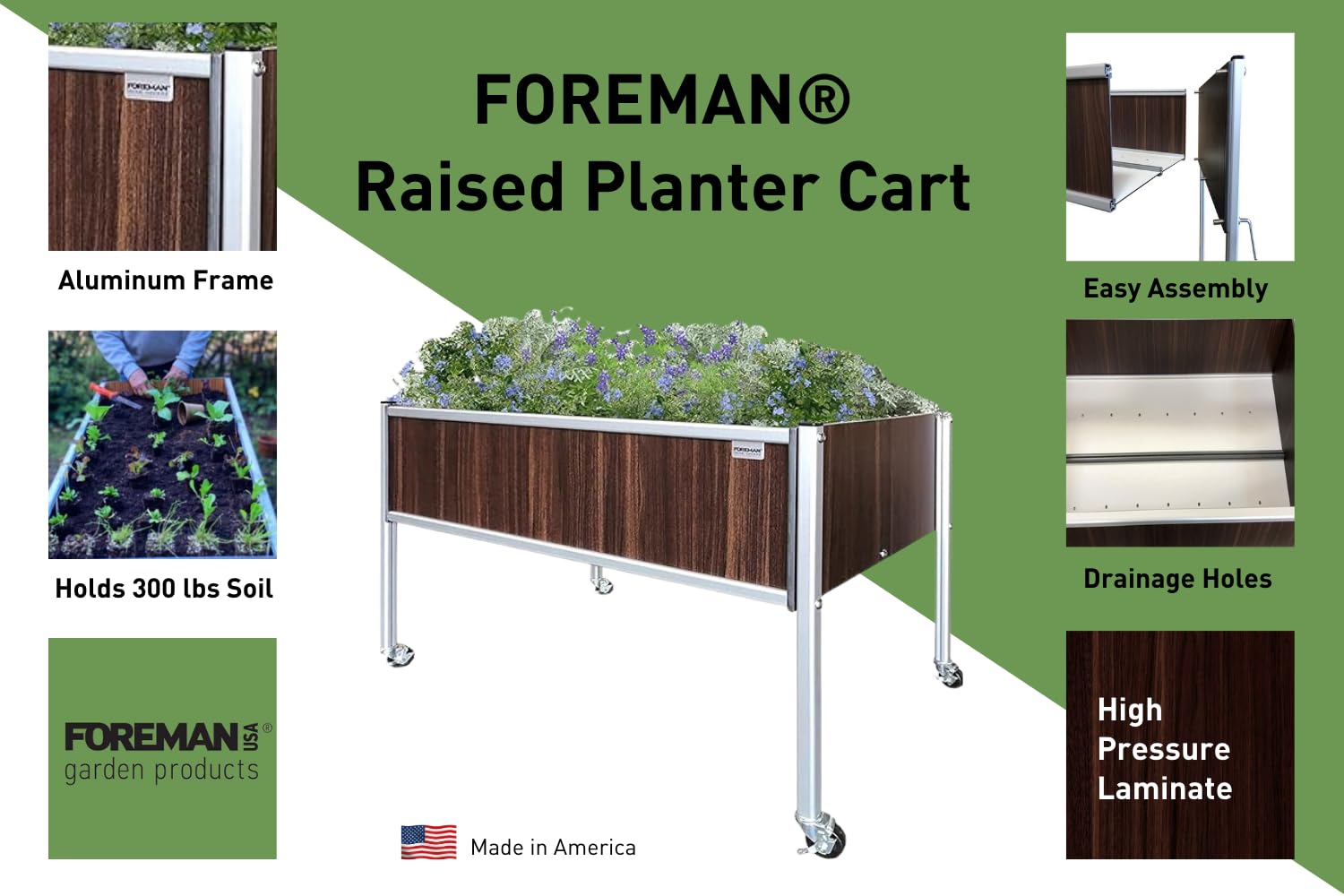 Foreman Mobile Raised Garden Bed with Wheels - 36