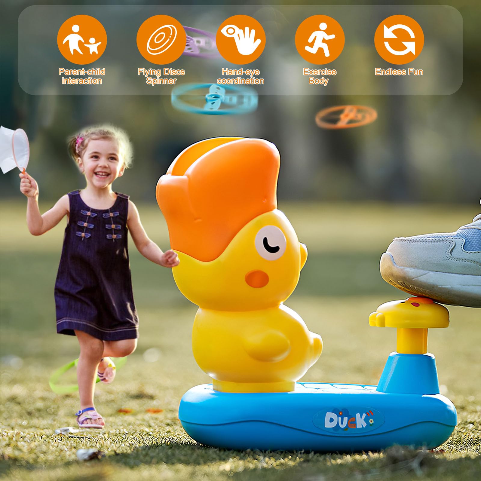 Outdoor Flying Disc Launcher Toy for Kids Ages 4-8 - Durable Duck Shaped Frisbee for Summer Backyard Games, Birthday & Christmas Gifts - Fun Outdoor Activity for Boys, Girls & Family Playtime