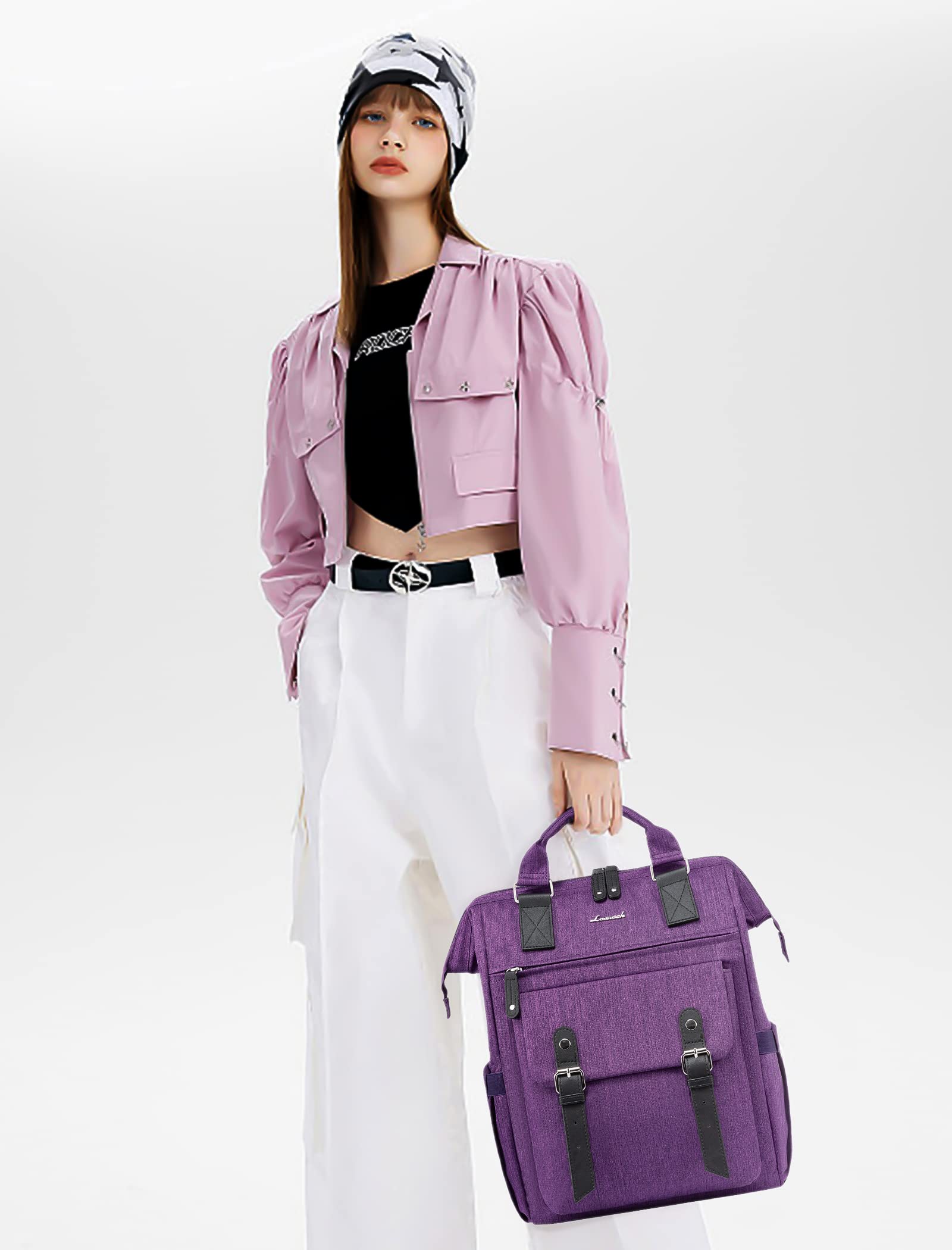 LOVEVOOK 15.6 Inch Women's Laptop Backpack with USB Charging Port - Waterproof Travel Backpack for Work, School, Nursing - Perfect for Teachers, Students & Professionals - Stylish Purple Computer Bag for Daily Commute & Business Trips
