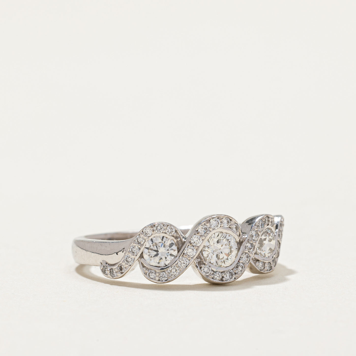 0.61ctw Three Stone Diamond Halo Crossover Ring - Size 6.5 | Elegant Engagement & Wedding Band | Perfect for Proposals, Anniversaries & Special Occasions