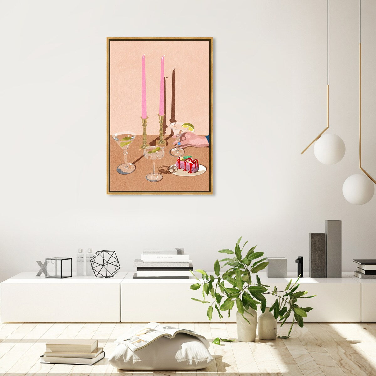 Elegant Pink Framed Canvas Wall Art Print - Modern Dessert & Drink Theme for Dining Room Decor | Perfect for Kitchen, Living Room, and Home Decoration