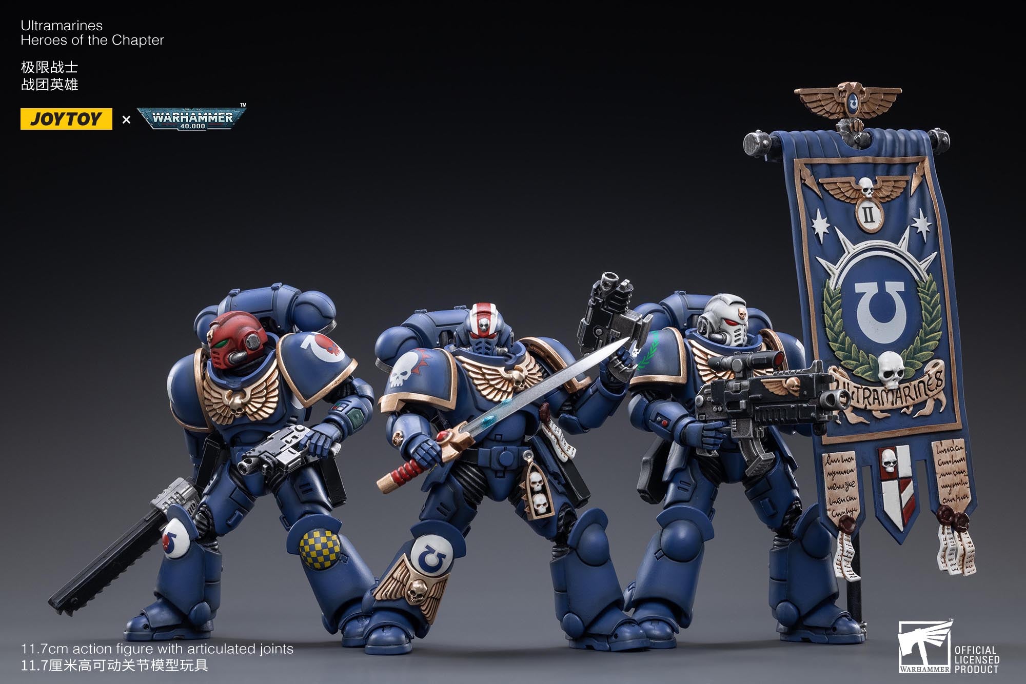 JOYTOY 1/18 Scale Warhammer 40K Ultramarines Heroes of Chapter Action Figure Set (3pcs) - Pre Order Reissue Version - Perfect for Tabletop Gaming, Collecting & Display