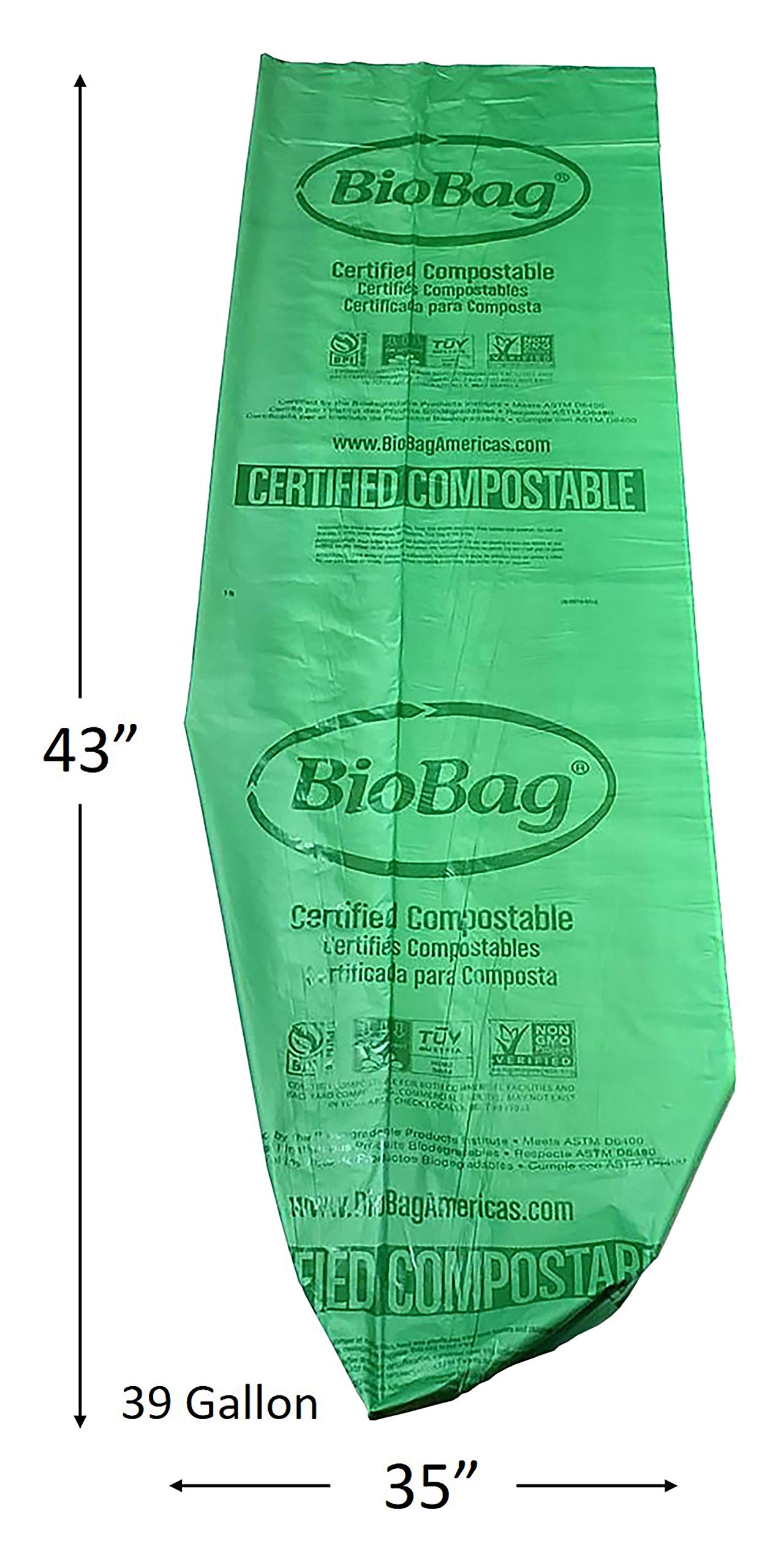 BioBag USA - The Original 100% Certified Compostable 39 Gallon Trash Bags (120 Count) | Extra Strong & Durable Food Waste Liners | Perfect for Kitchen Compost Bins & Organic Waste Disposal