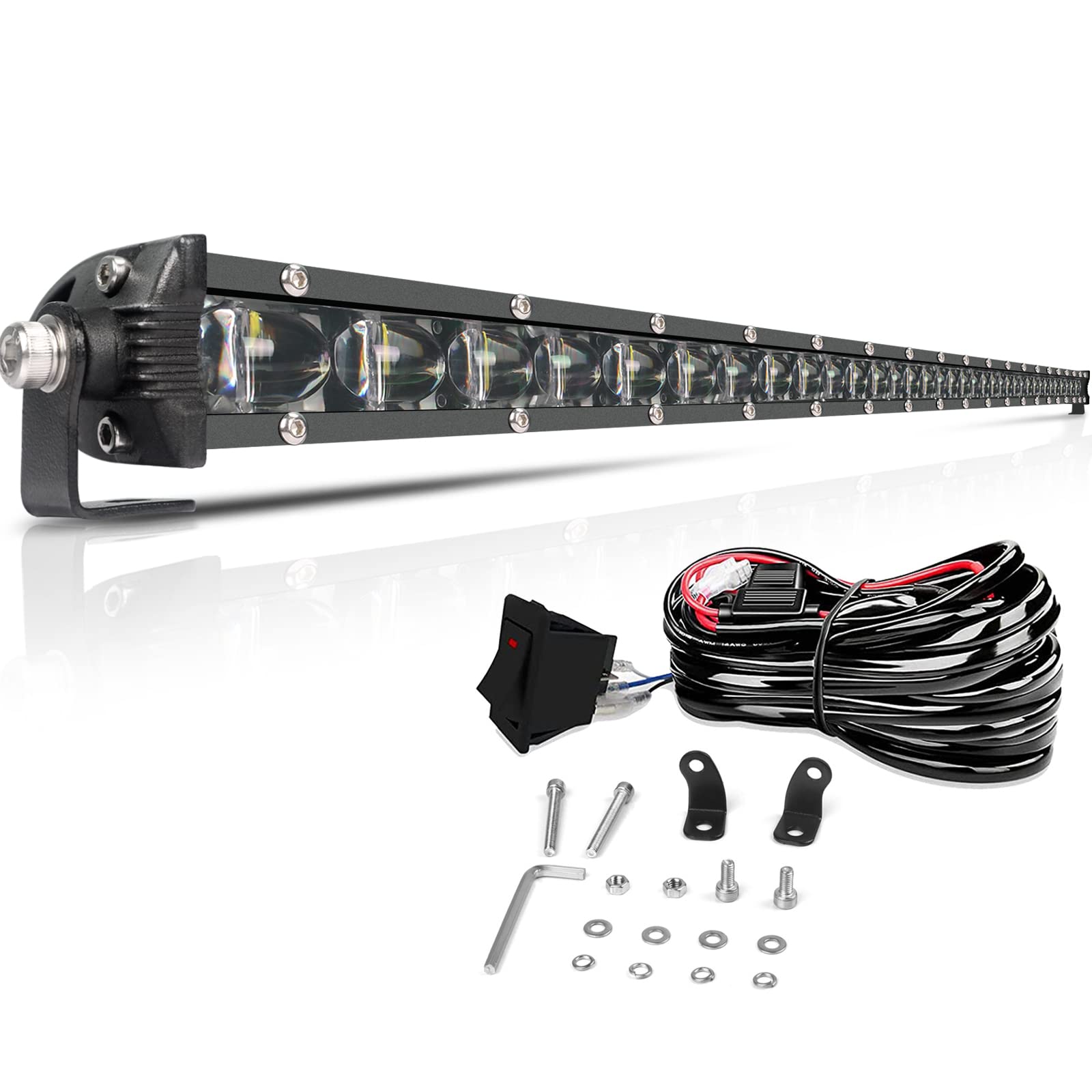 44-Inch Single-Row LED Light Bar - Slim Offroad Driving Lights with 6D Reflectors (Combo Beam) for Trucks, Cars, SUVs, ATVs, UTVs, Boats & Cabins | Perfect for Night Off-Roading, Camping & Emergency Lighting