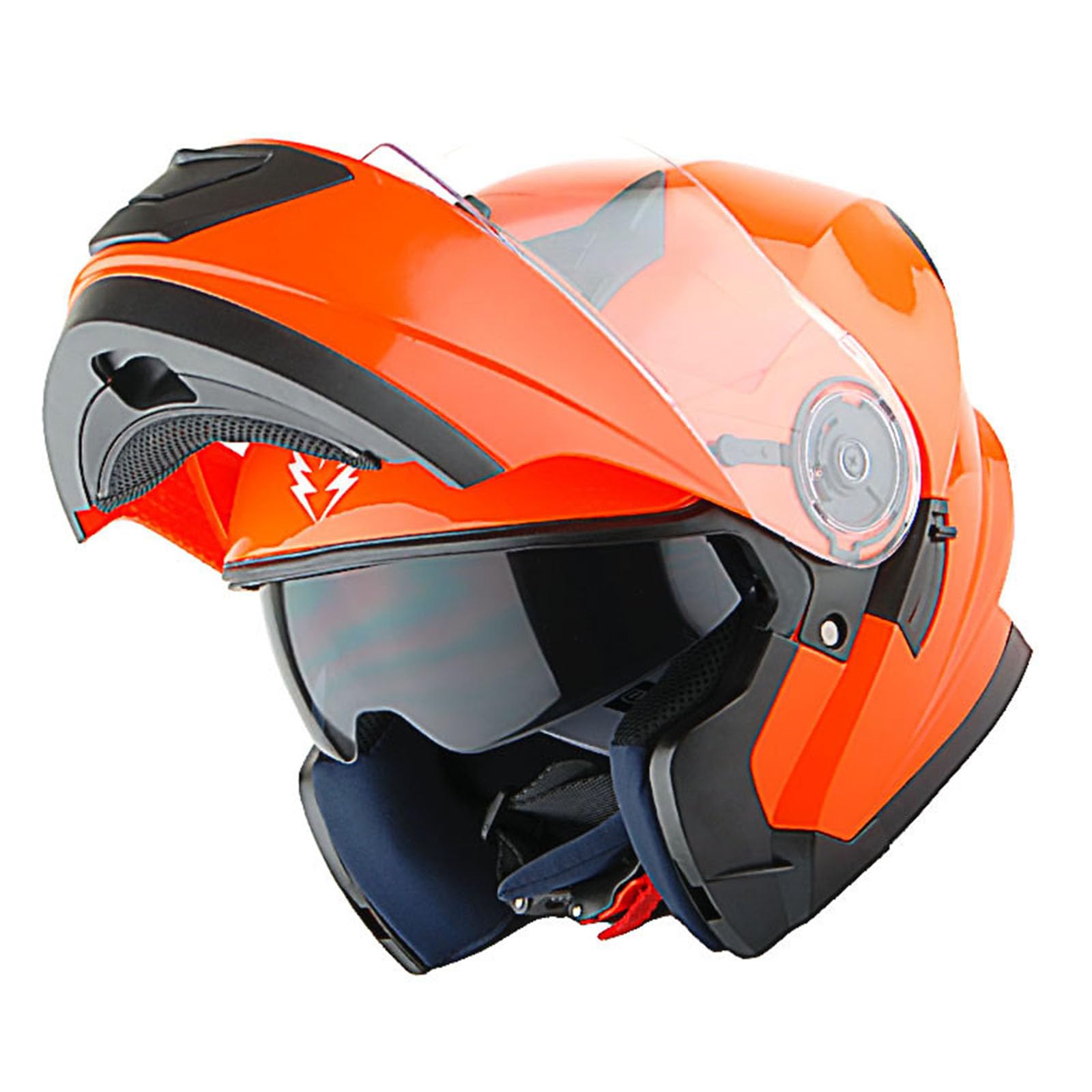 1Storm New Modular Full Face Motorcycle Helmet with Dual Visor Sun Shield & Rechargeable LED Tail Light - Glossy Orange - DOT Approved for Safe Riding - Perfect for Street Bikes, Cruisers, and Commuting