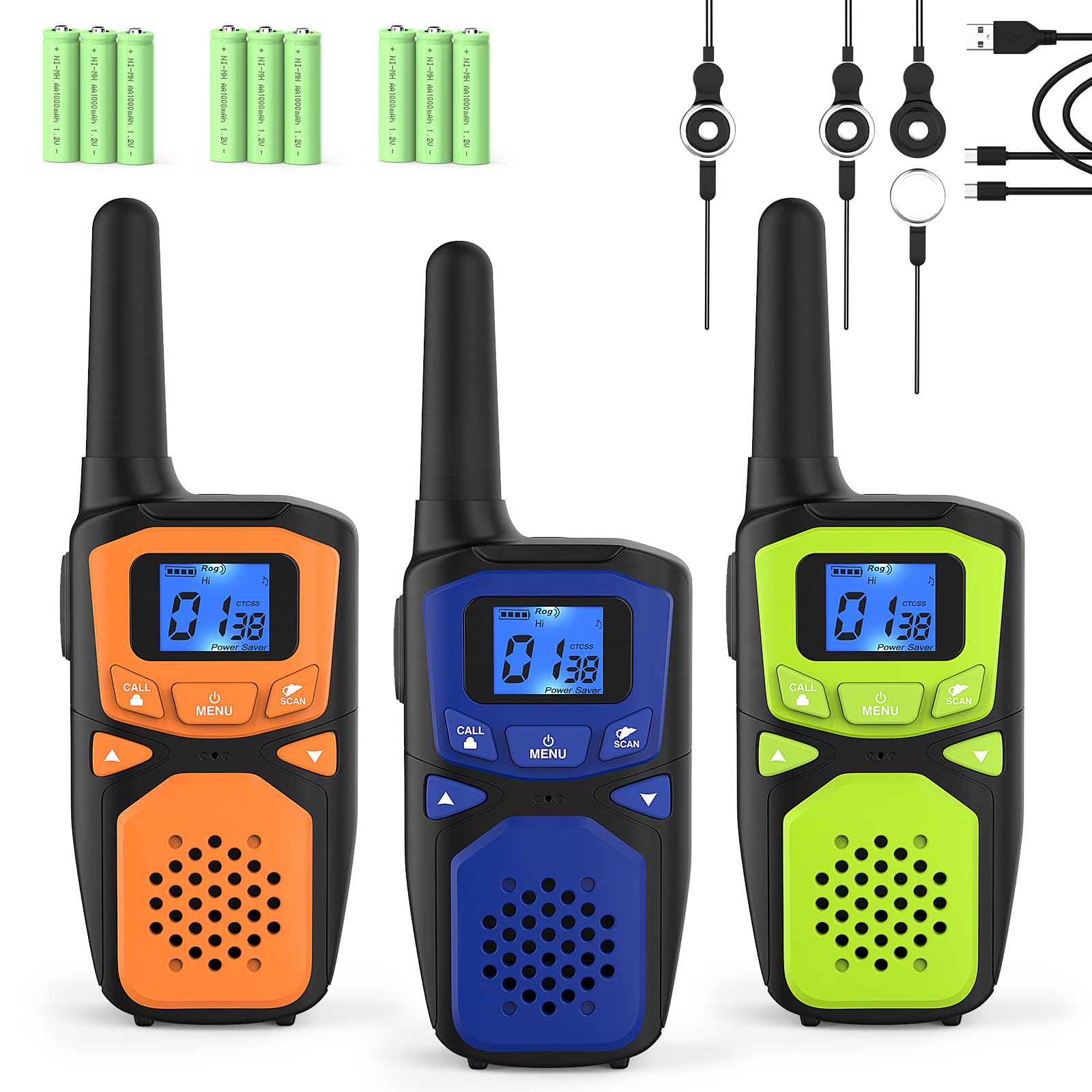 Long Range Rechargeable Walkie Talkies for Adults & Kids - 3 Pack Two-Way Radios with NOAA Weather Alerts, SOS Siren, Clear Sound - Perfect for Hiking, Camping, Outdoor Adventures & Emergency Communication