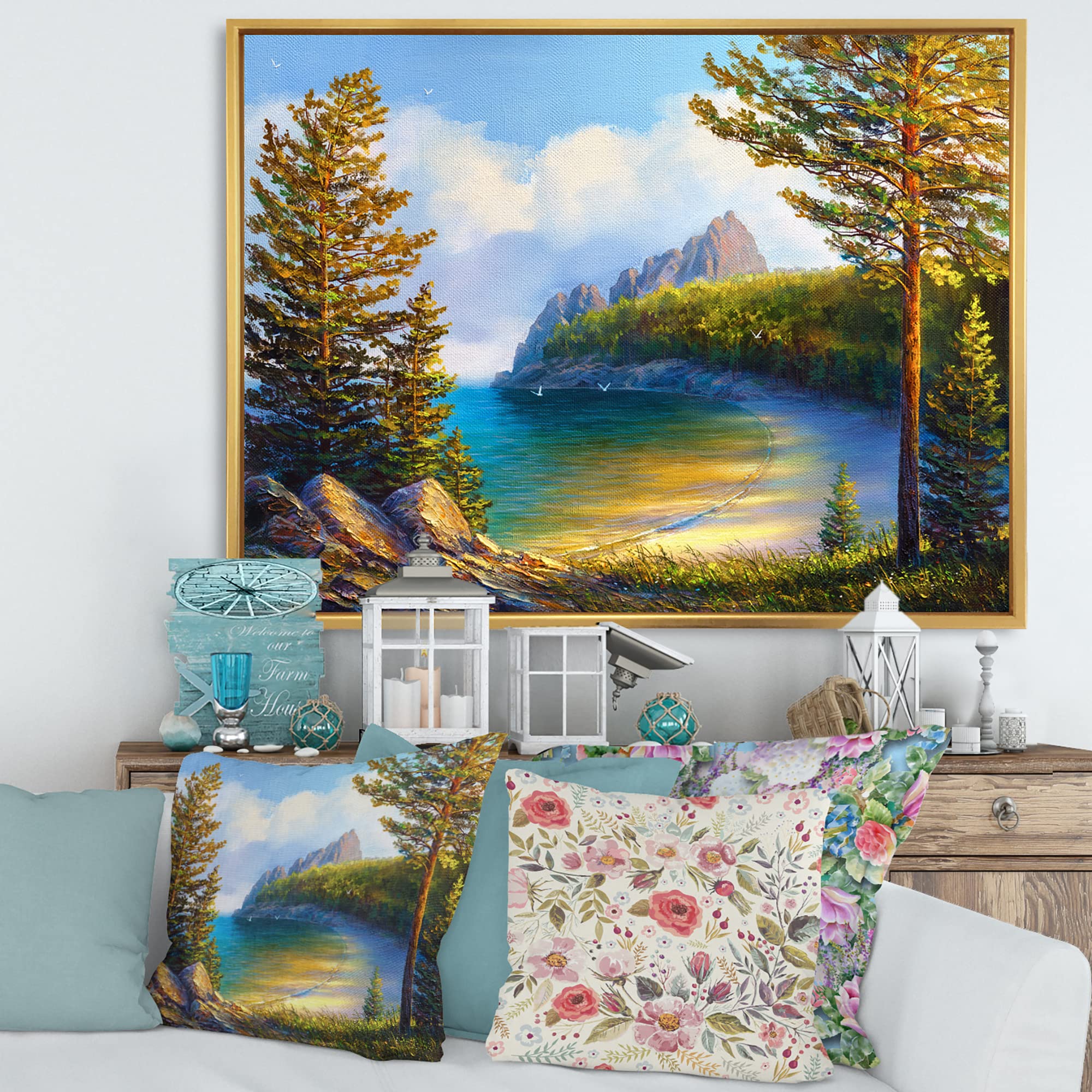 DesignQ Morning Sun By The Wild Beach - Coastal Framed Canvas Wall Art Print for Living Room, Bedroom & Office Decor | Nautical Beach Theme Home Décor