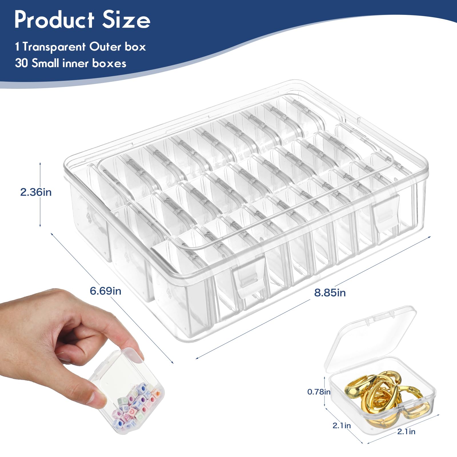 Stackable Bead Storage Containers - 30pc Transparent Organizer Box for Jewelry & Crafts