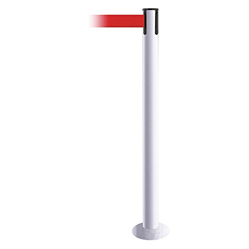 Tensator 889F-32-32-MAX-NO-R5X-C Fixed Barrier Post with Belt - 13 Feet Long Red Safety Stanchion for Crowd Control, Event Management & Queue Organization