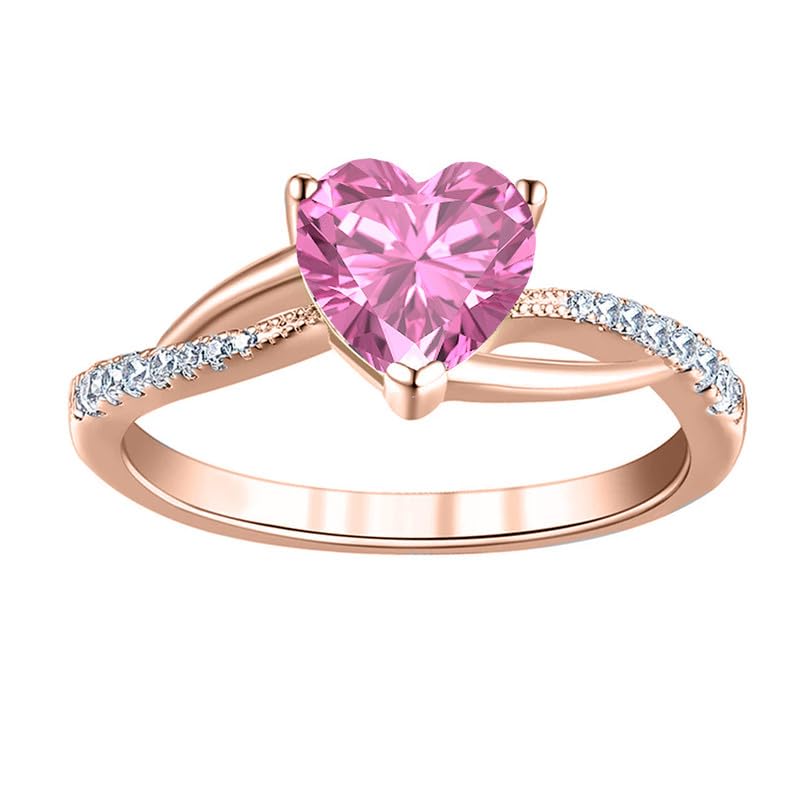 14K Rose Gold Heart Shaped Pink Sapphire and Diamond Engagement Ring - Solitaire Anniversary Proposal Ring for Women, Perfect for Valentine's Day, Weddings & Romantic Occasions