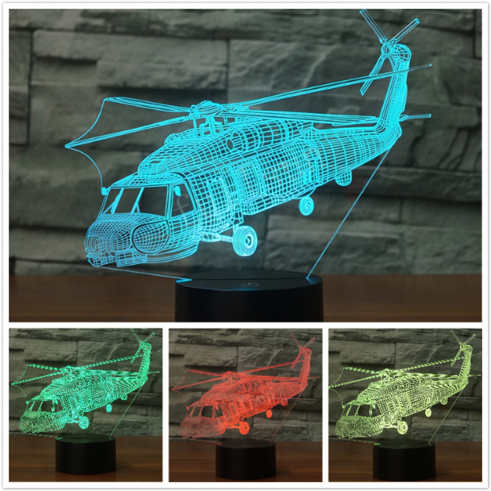 3D LED Night Light - Airplane & Helicopter Optical Illusion Lamp with 7 Color Changing Modes | Kids Room Decor, Birthday Gift for Boys & Girls | Perfect for Bedroom, Nursery, Christmas Decorations