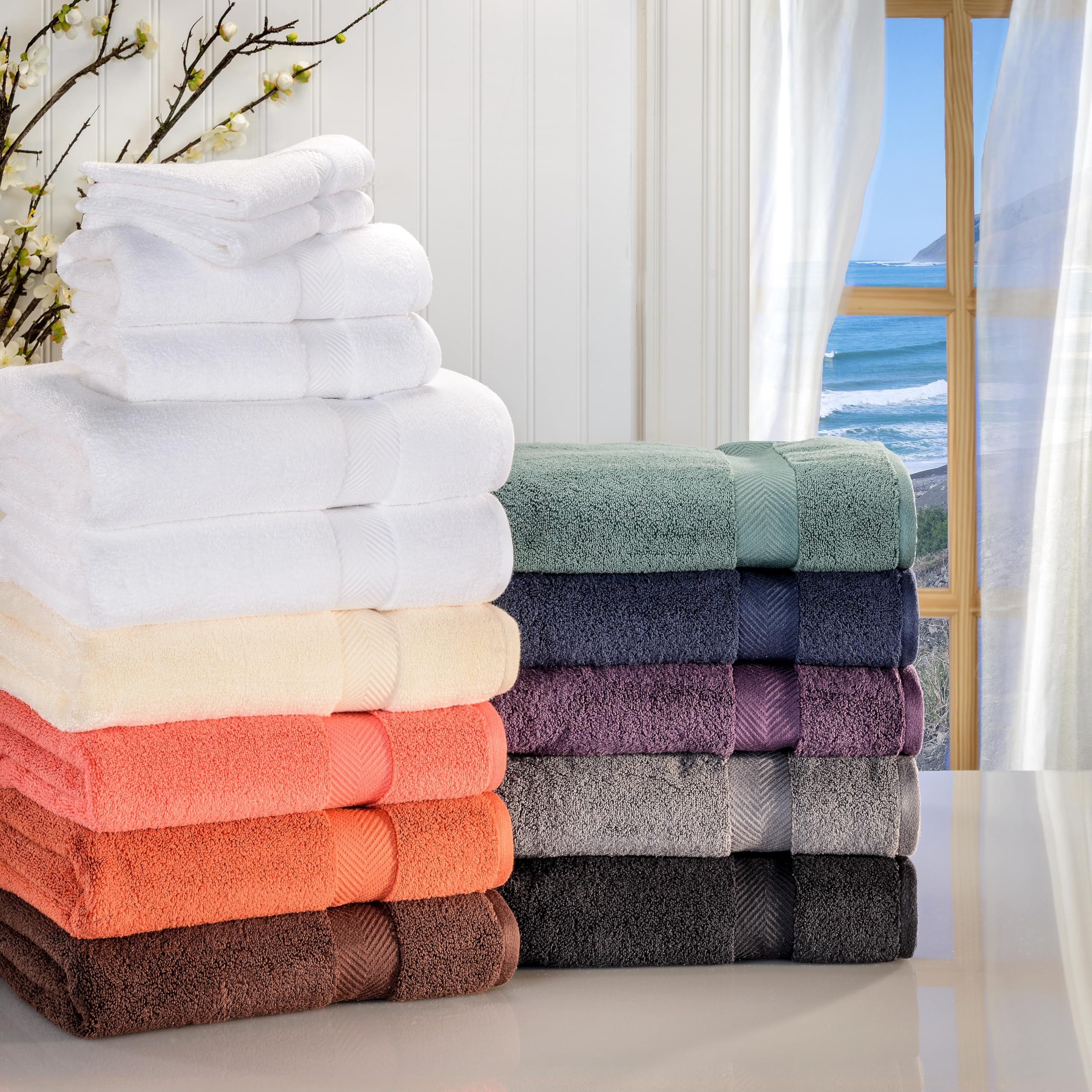 Premium 100% Long-Staple Zero Twist Cotton Towel Set - 6 Piece Ultra Soft Bath, Face & Hand Towels in Midnight Blue | Luxury Spa, Guest Bathroom & Beach Essentials