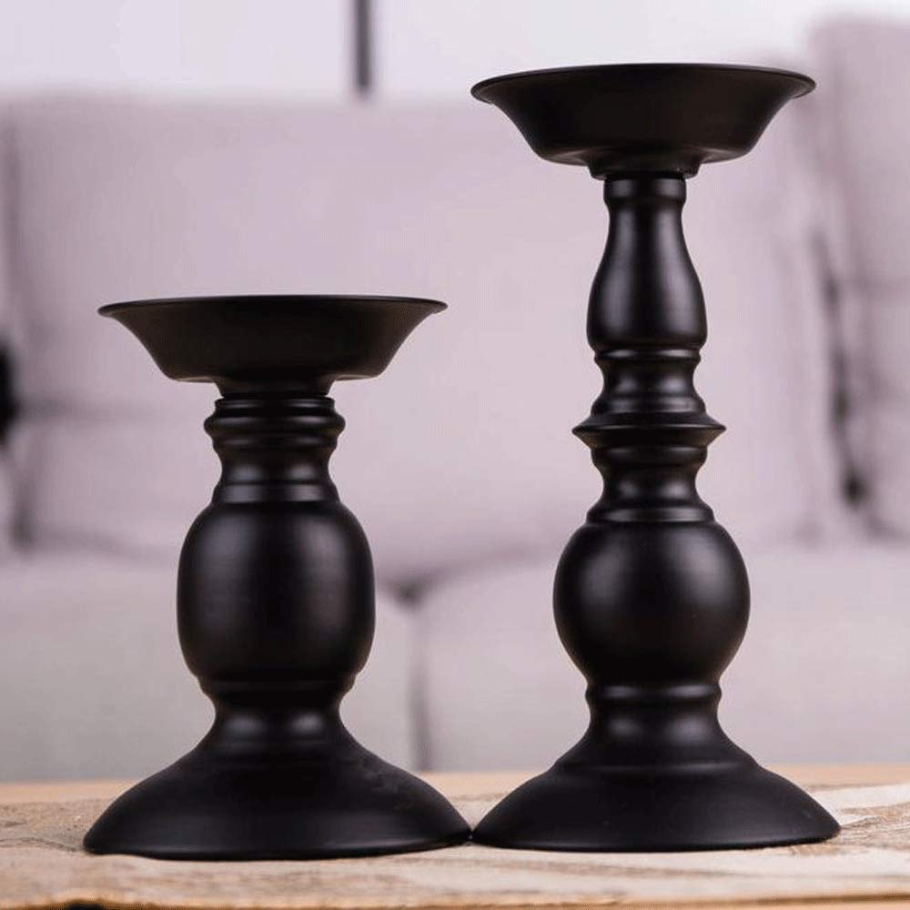 2-Piece European Retro Wrought Iron Candle Holder Set - Cylindrical Tea Light Holders for Romantic Home Decor, Wedding Centerpieces & Dining Table Ambiance (Black, Free Size)